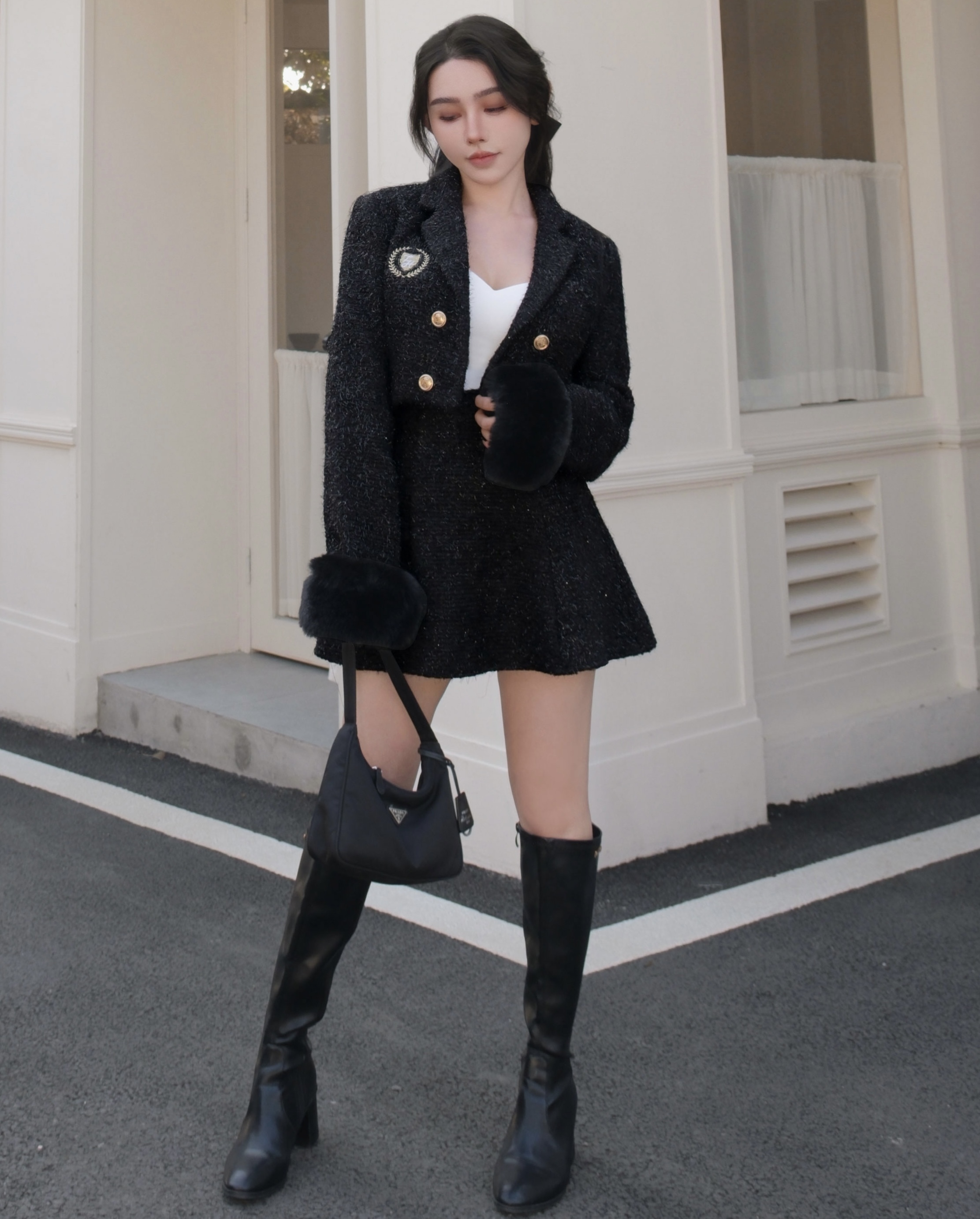 訂製-小香風金絲刺繡傘襬套裝