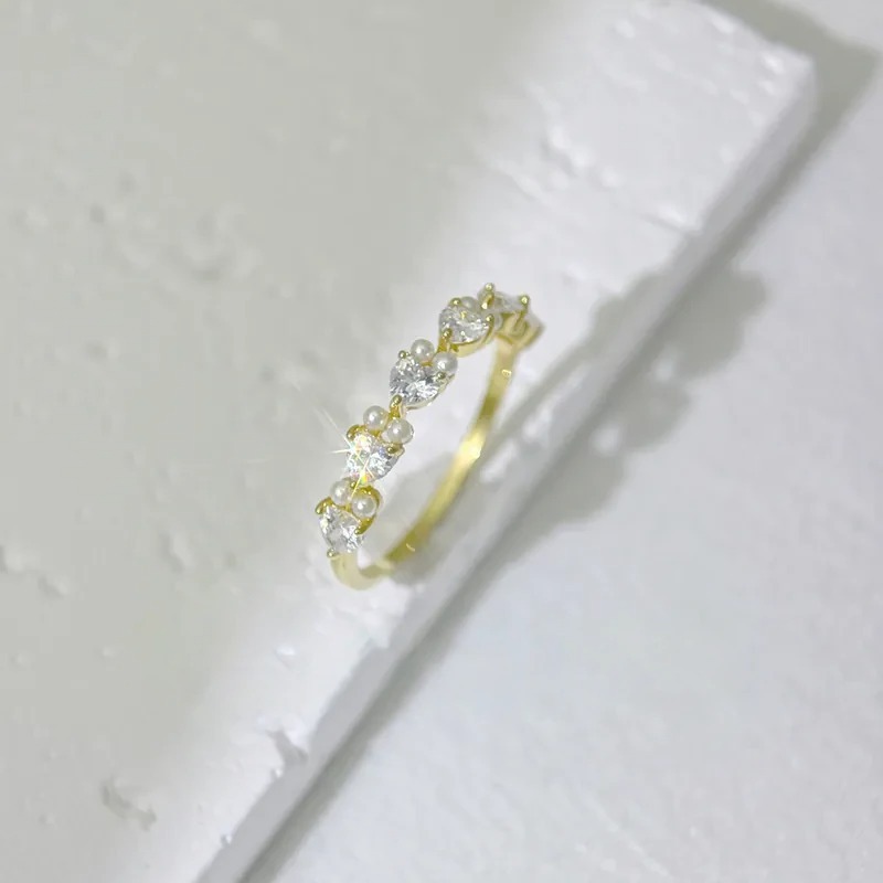 愛心鑽珍珠戒指