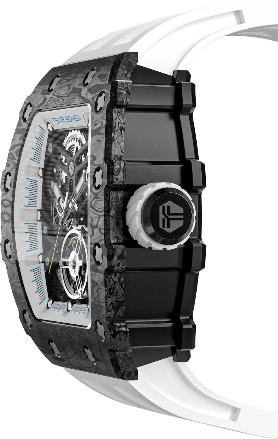 萬年鐘錶 - TSAR BOMBA 機械公爵  黑色碳纖維錶框矽膠錶帶機械透視機芯男錶 TB8208CF-10 錶徑 43MM
