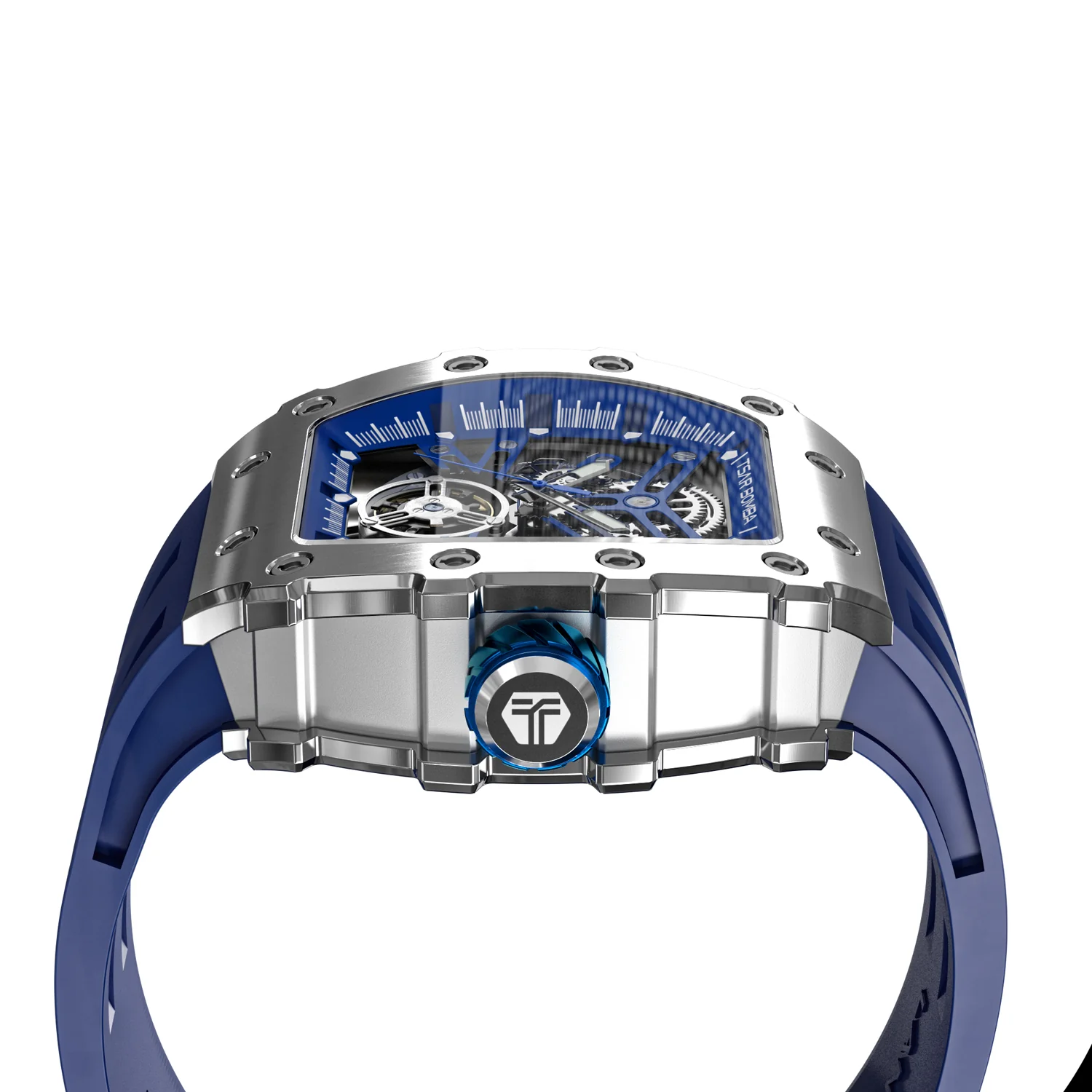 萬年鐘錶 - TSAR BOMBA 機械公爵 銀色框矽膠錶帶機械透視機芯男錶 TB8208A-11 錶徑 43MM