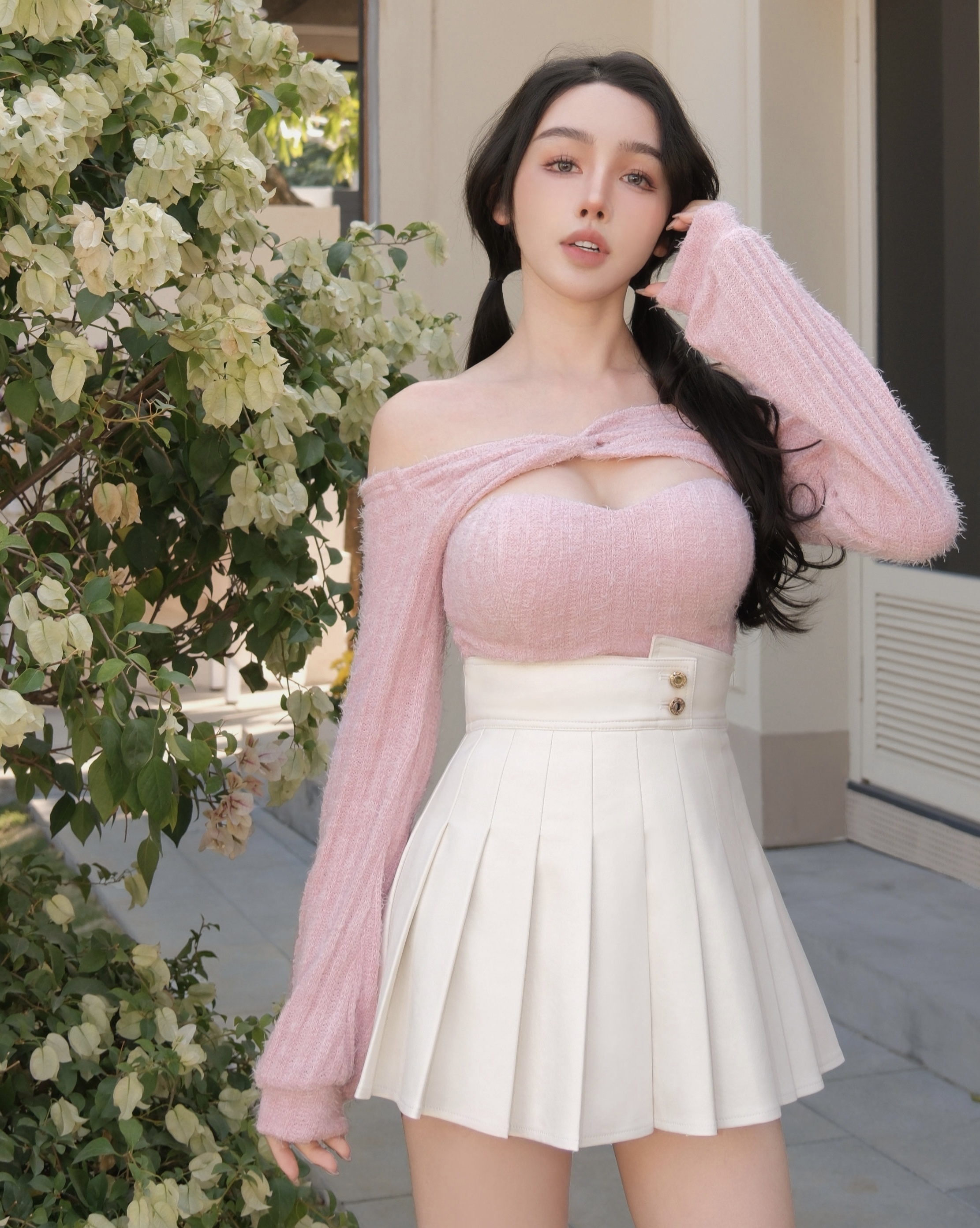 訂製-桃心一字領毛海兩件式套裝