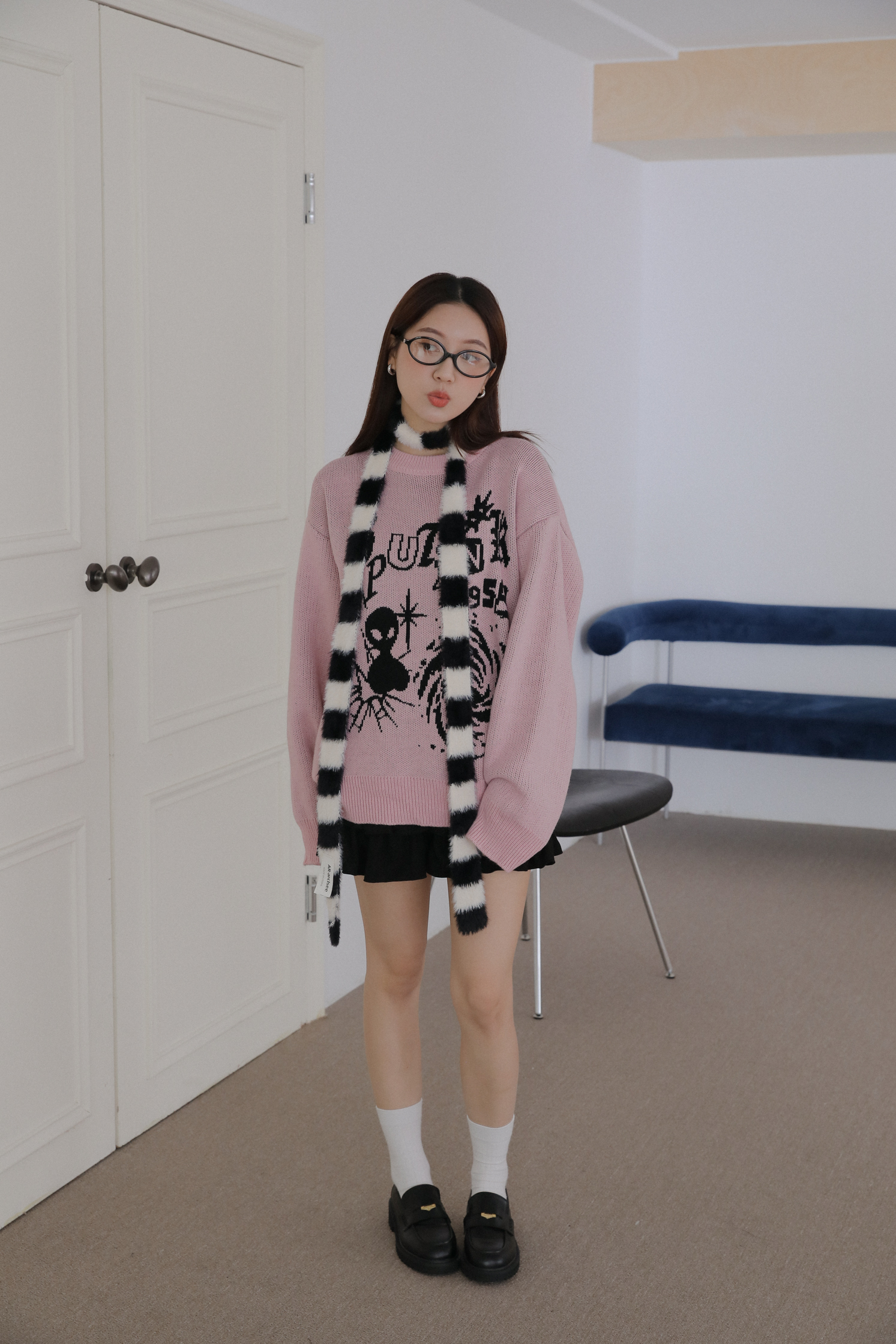 Stripe Knit Tie Muffler #圍巾