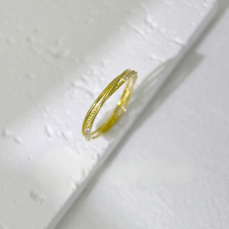 細線繩交織微鑲戒指