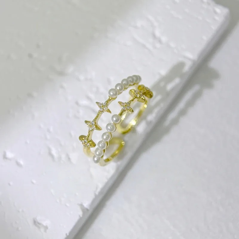 芒星珍珠雙圈戒指