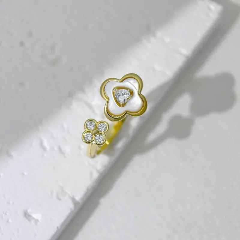 母貝花鑲鑽戒指