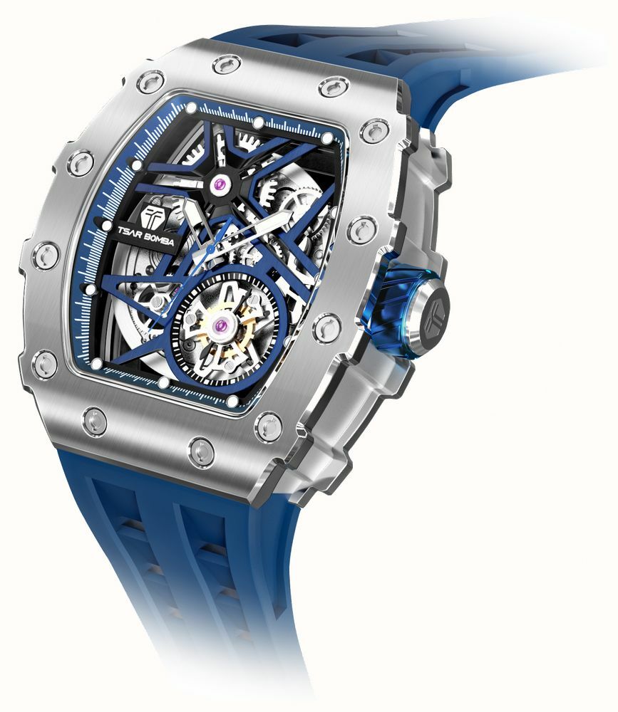 萬年鐘錶 - TSAR BOMBA 機械公爵 銀色框矽膠錶帶機械透視機芯男錶 TB8209A-03  錶徑 43.5MM
