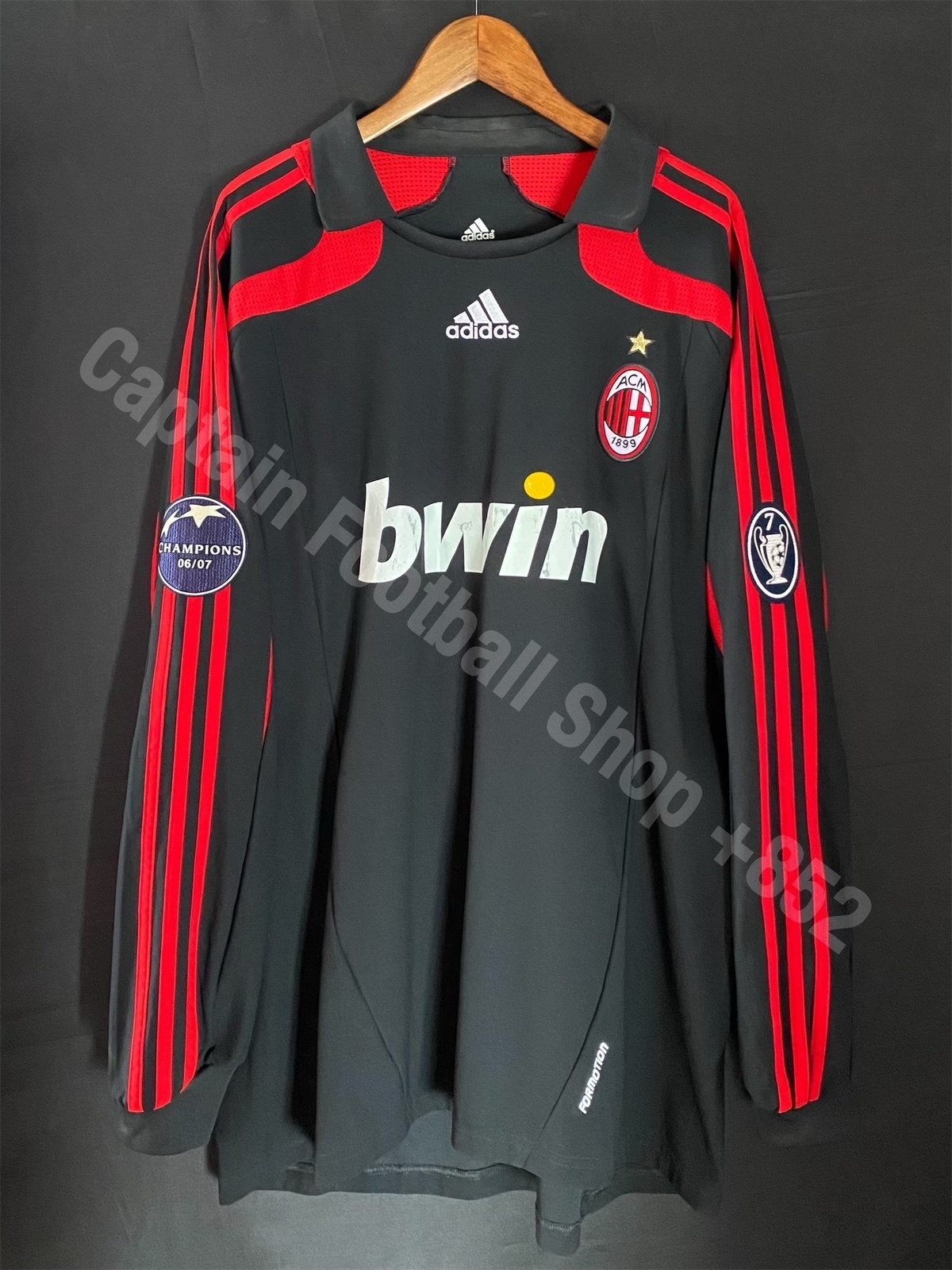 (Match Issue) AC Milan 2007-2008 UEFA Champions League Adidas L/S Third Match Worn Issue Shirt #22 KAKA