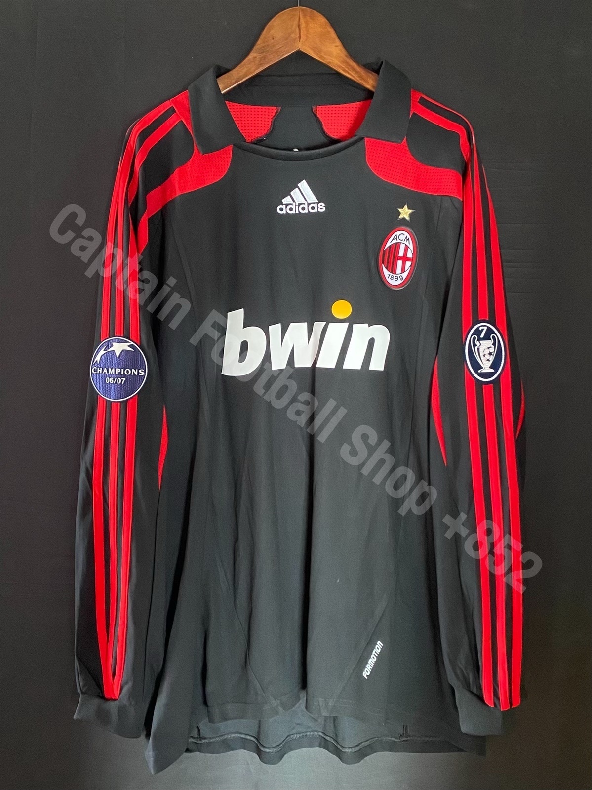(Match Issue) AC Milan 2007-2008 UEFA Champions League Adidas L/S Third Match Worn Issue Shirt #3 MALDINI