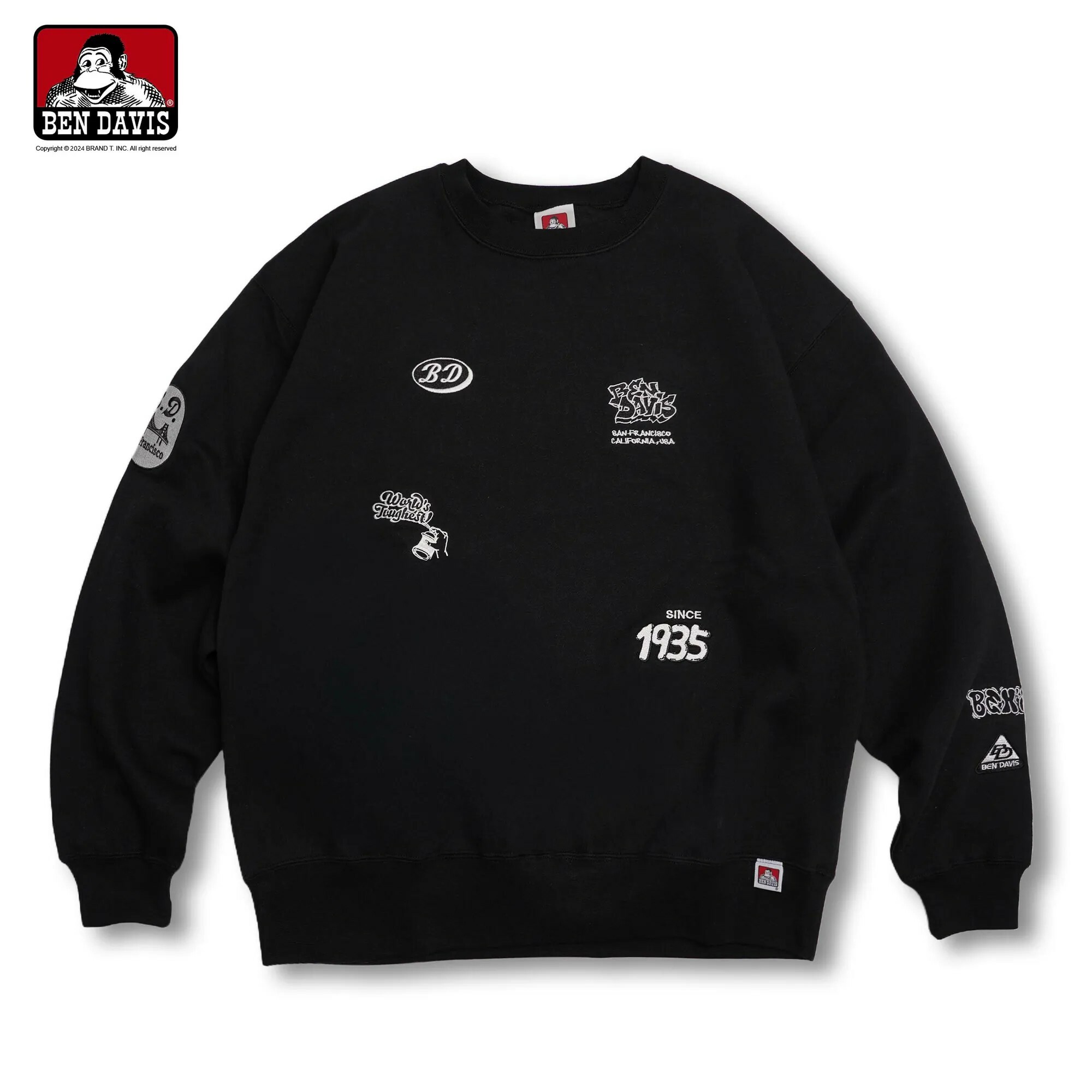 【 BEN DAVIS | 刺繡猿人塗鴉噴漆圓標LOGO內刷毛大學TEE - 3色 】