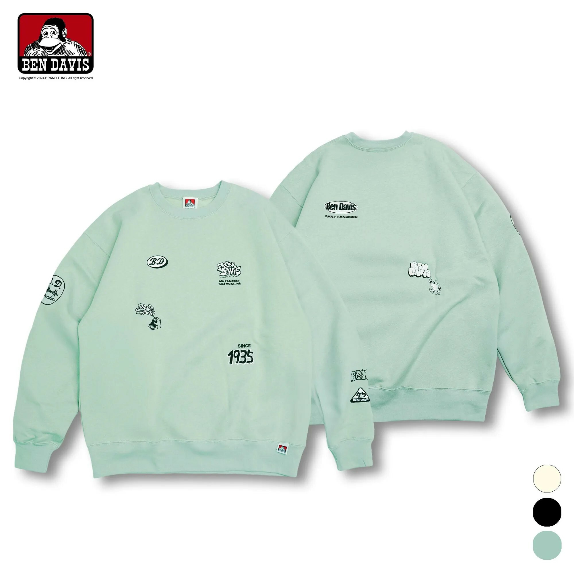 【 BEN DAVIS | 刺繡猿人塗鴉噴漆圓標LOGO內刷毛大學TEE - 3色 】