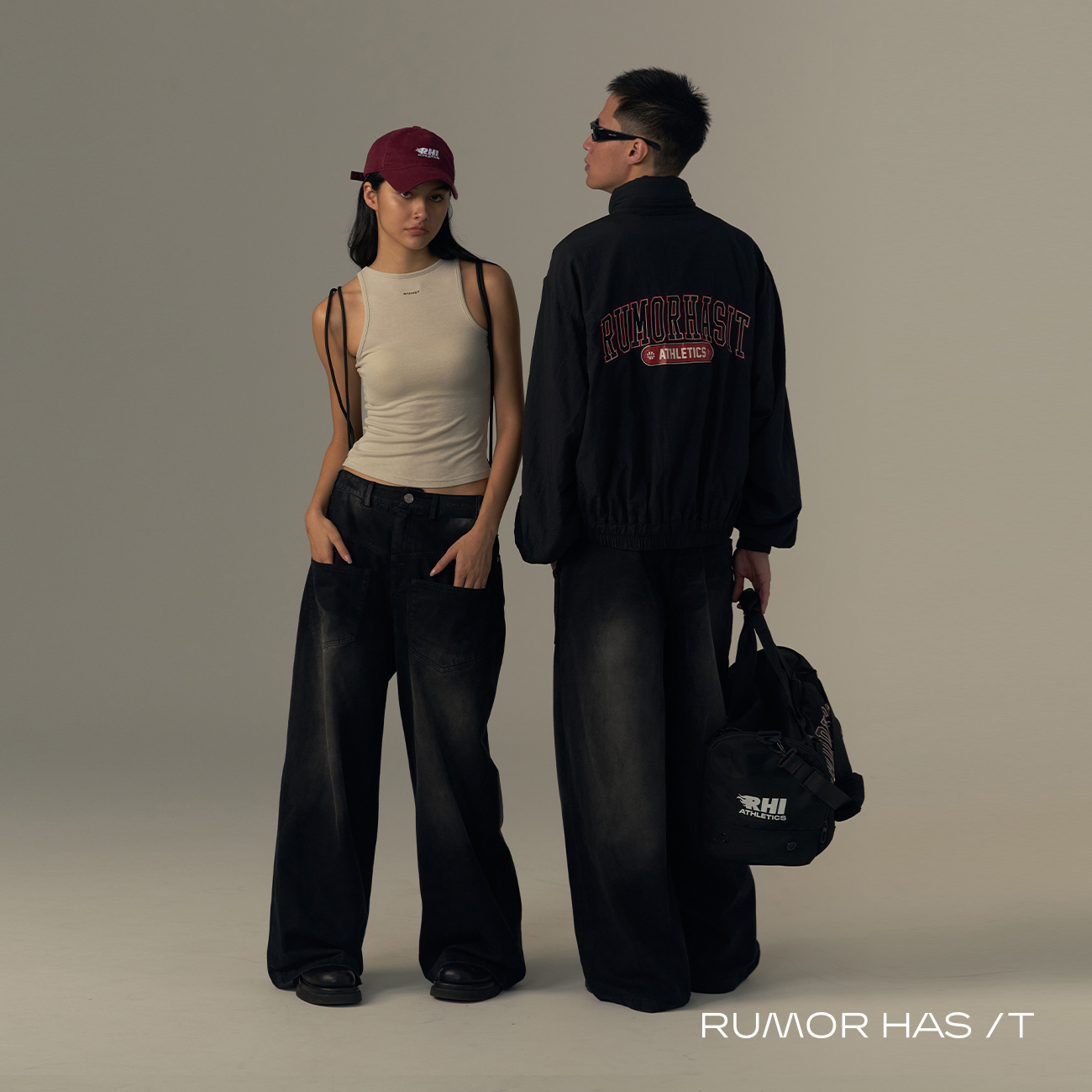 Aged-Wash Baggy Jeans