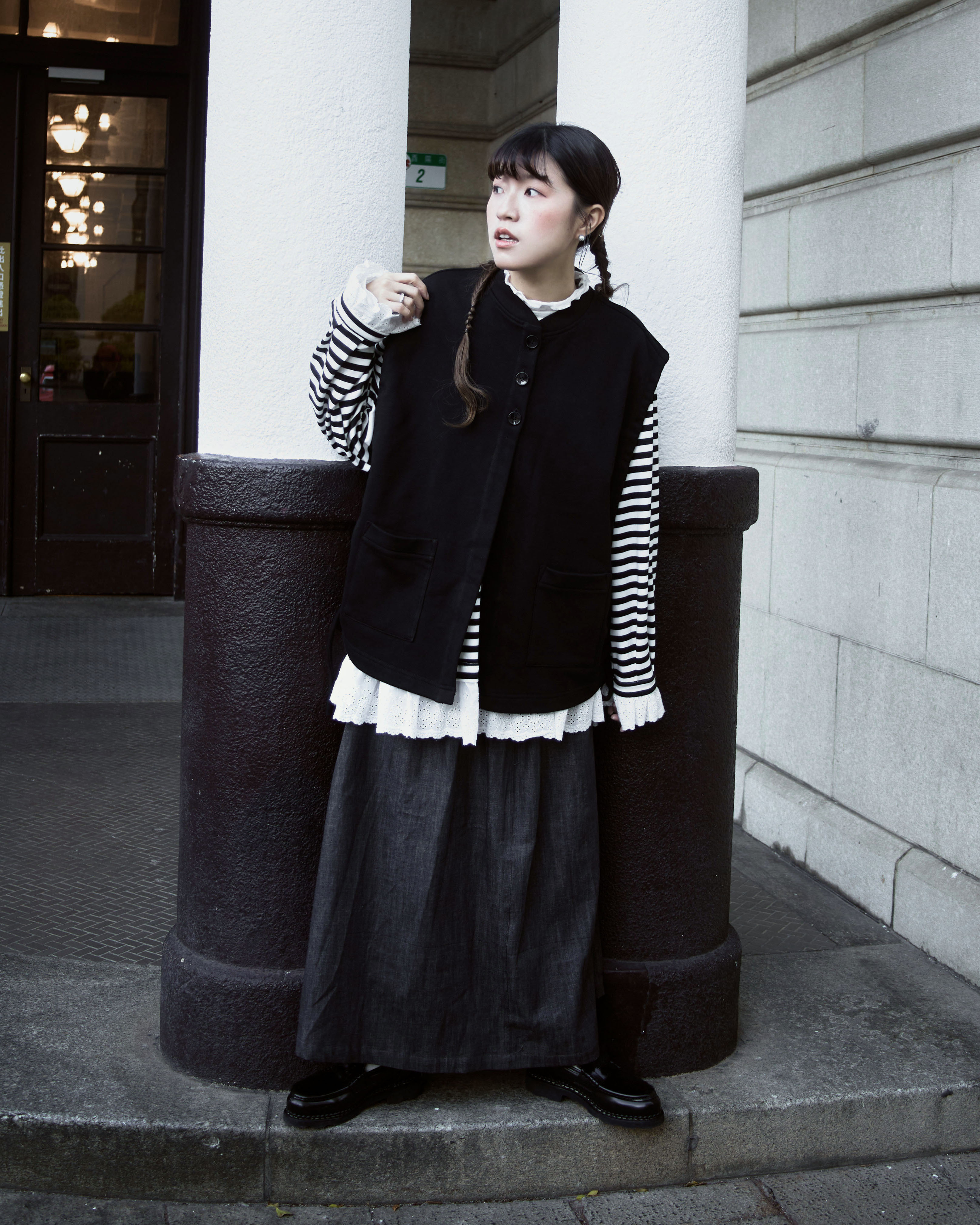 【 Kiki.co Made 】Ruffle denim skirt - grey