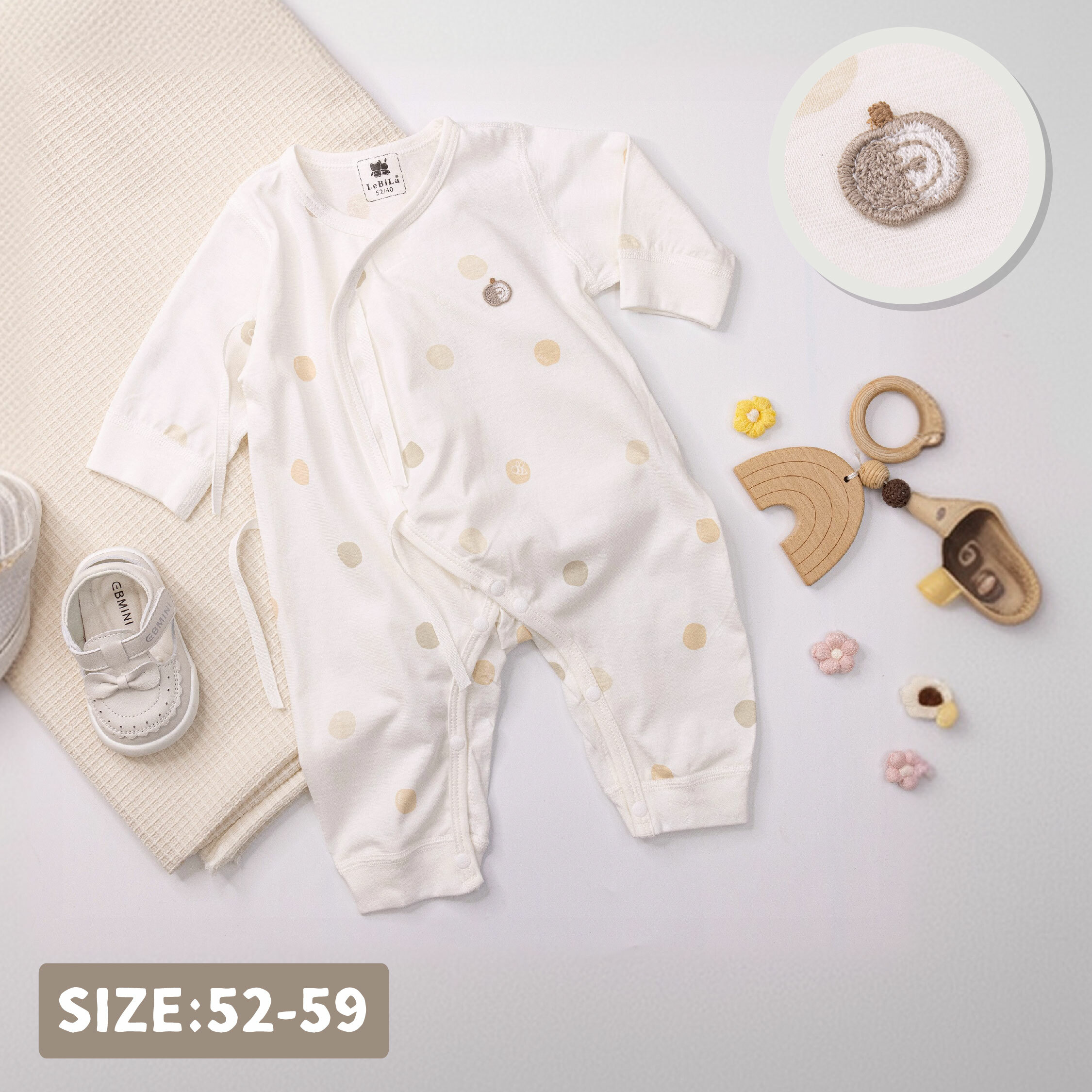 純淨系列【T0003】蘋果小蜜蜂開襟長袖連身衣