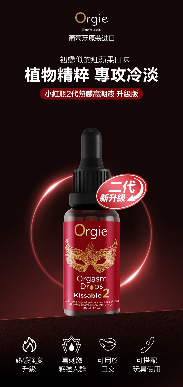 ORGIE ORGASM DROPS KISSABLE 2 小紅瓶熱感快感增强液2代_升級版/30ml