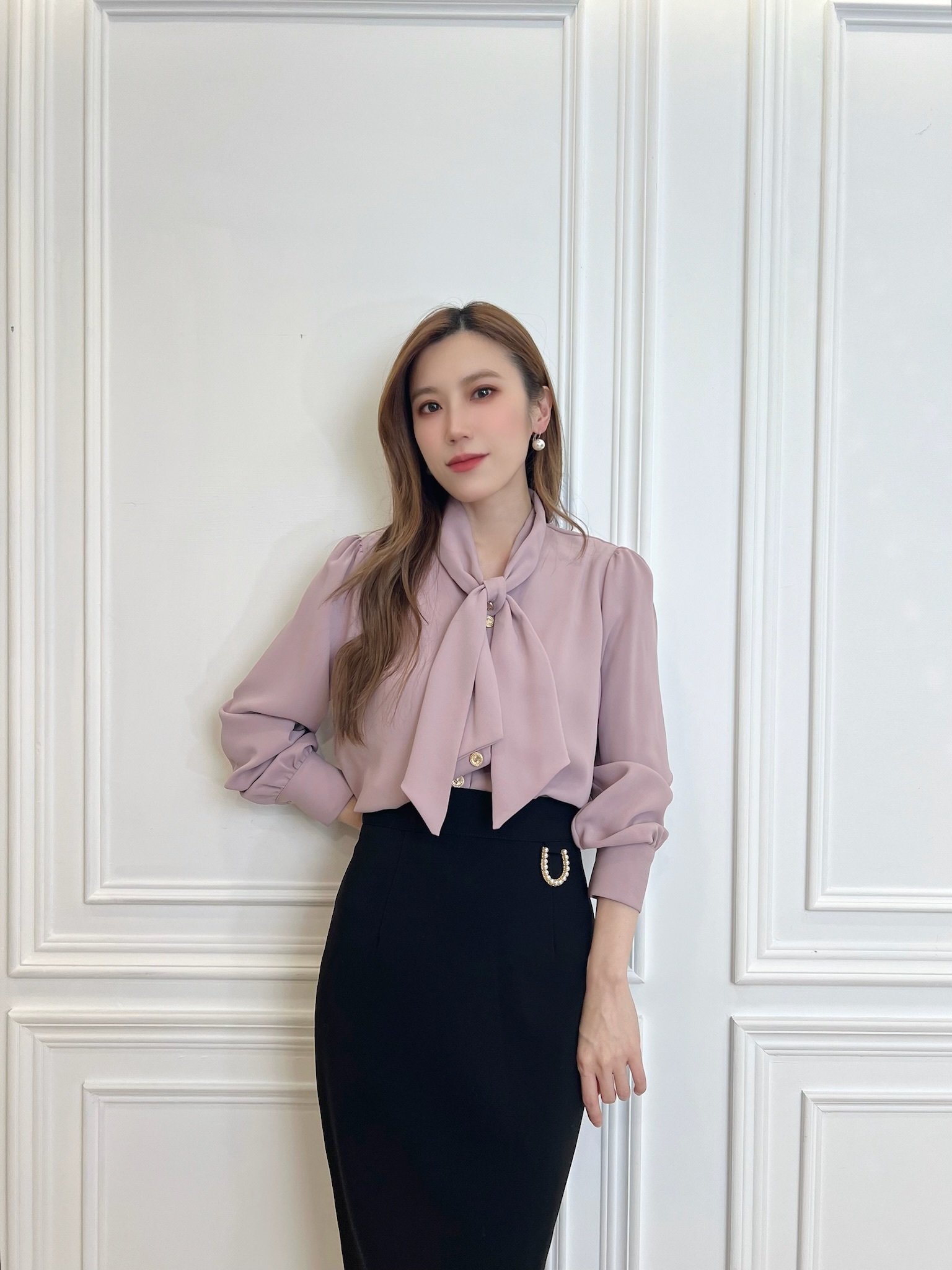 腰間U型珍珠窄裙