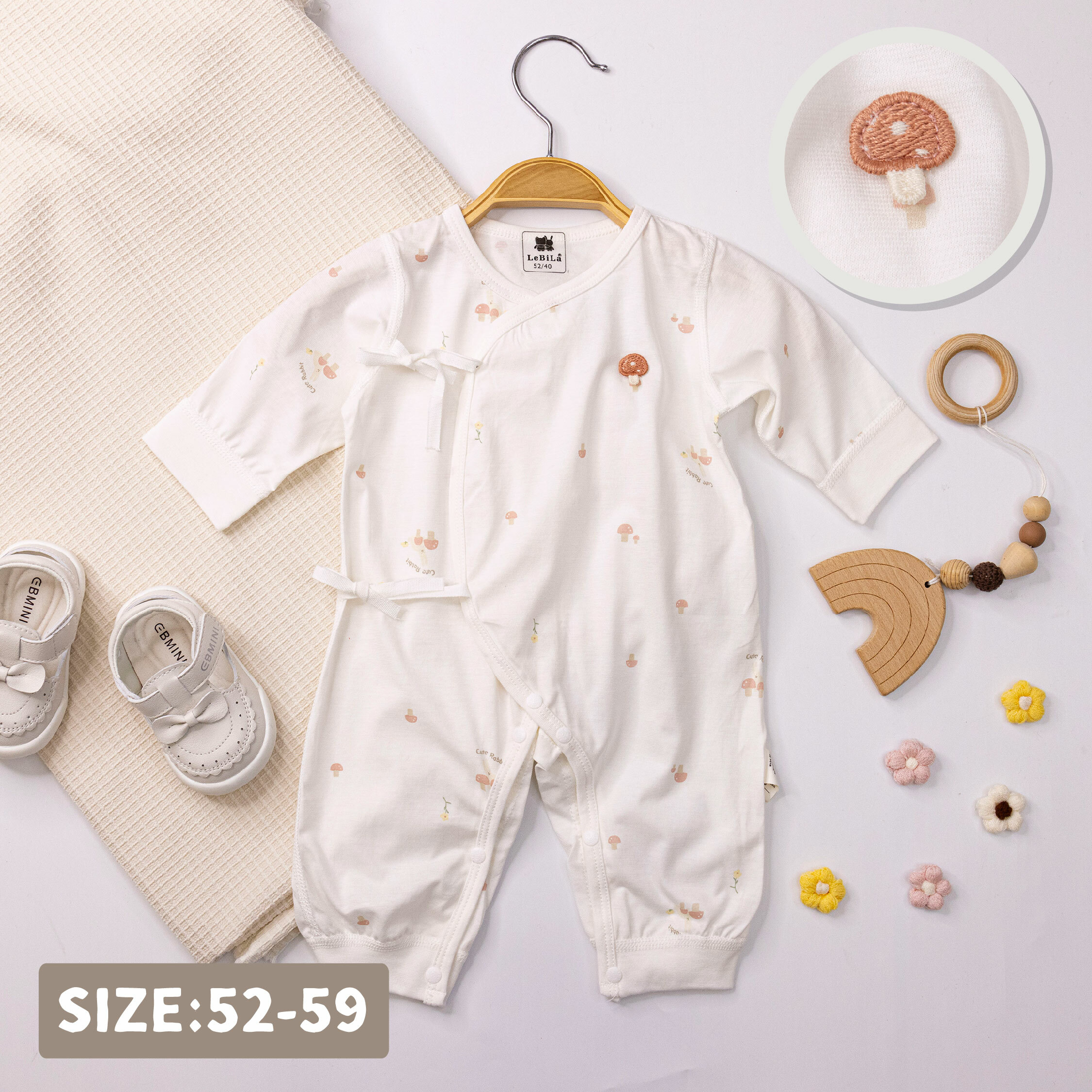 純淨系列【T0004】蘑菇森林兔兔親膚長袖連身衣