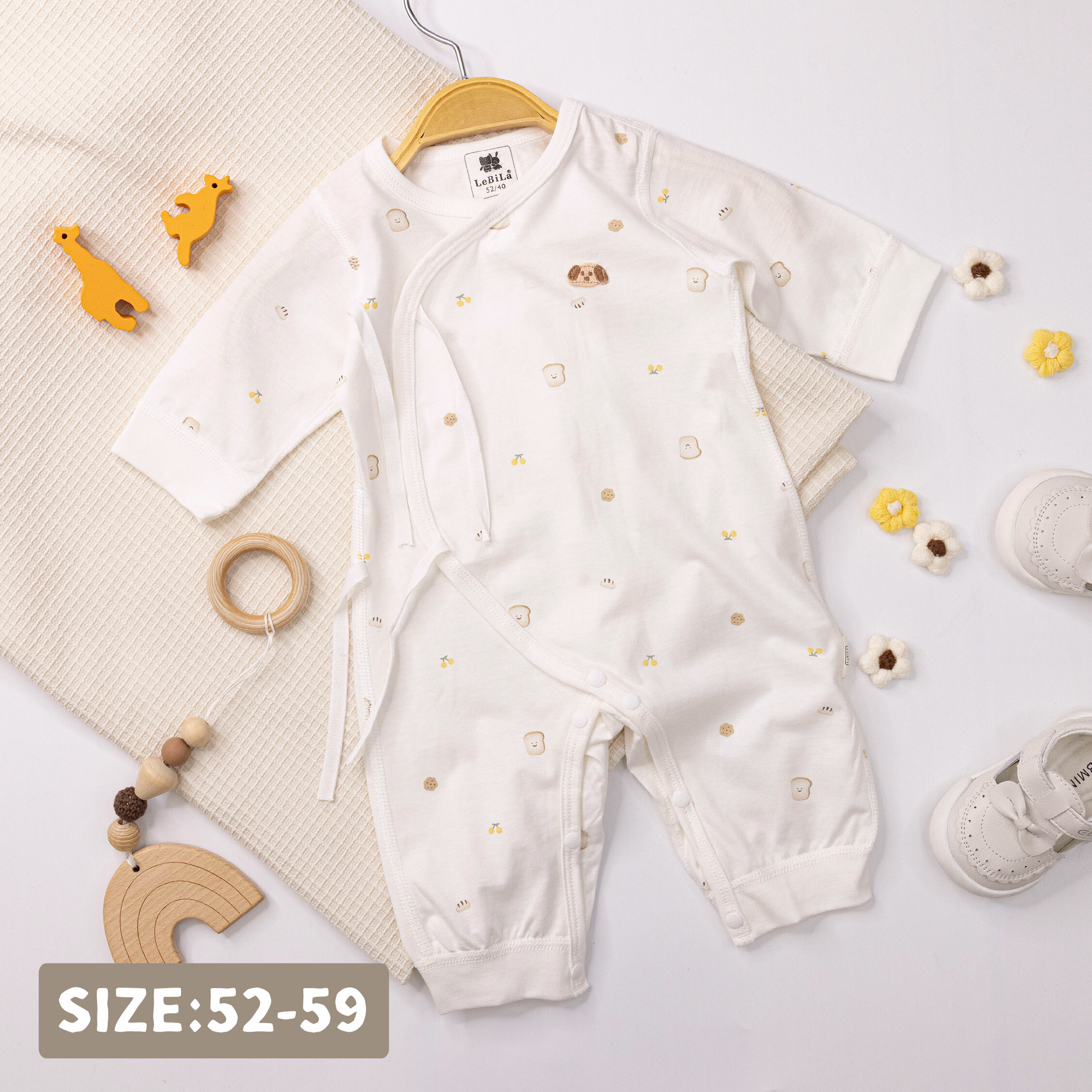 純淨系列【T0005】可頌小狗早餐派對長袖連身衣