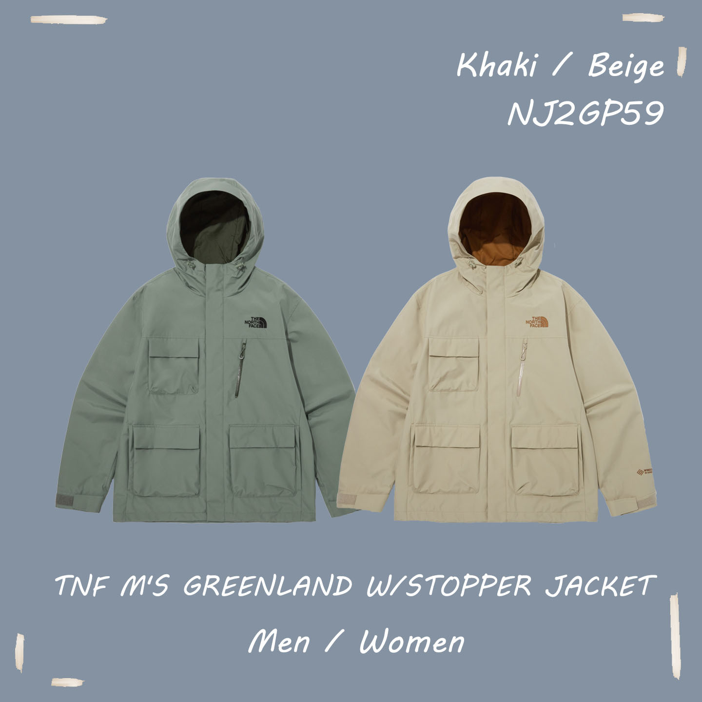 【OWN】The North Face M'S GREENLAND W/STOPPER JACKET 防風 防潑水 GTX 露營 戶外 連帽 外套 不分男女 綠色 卡其 NJ2GP59B NJ2GP59C