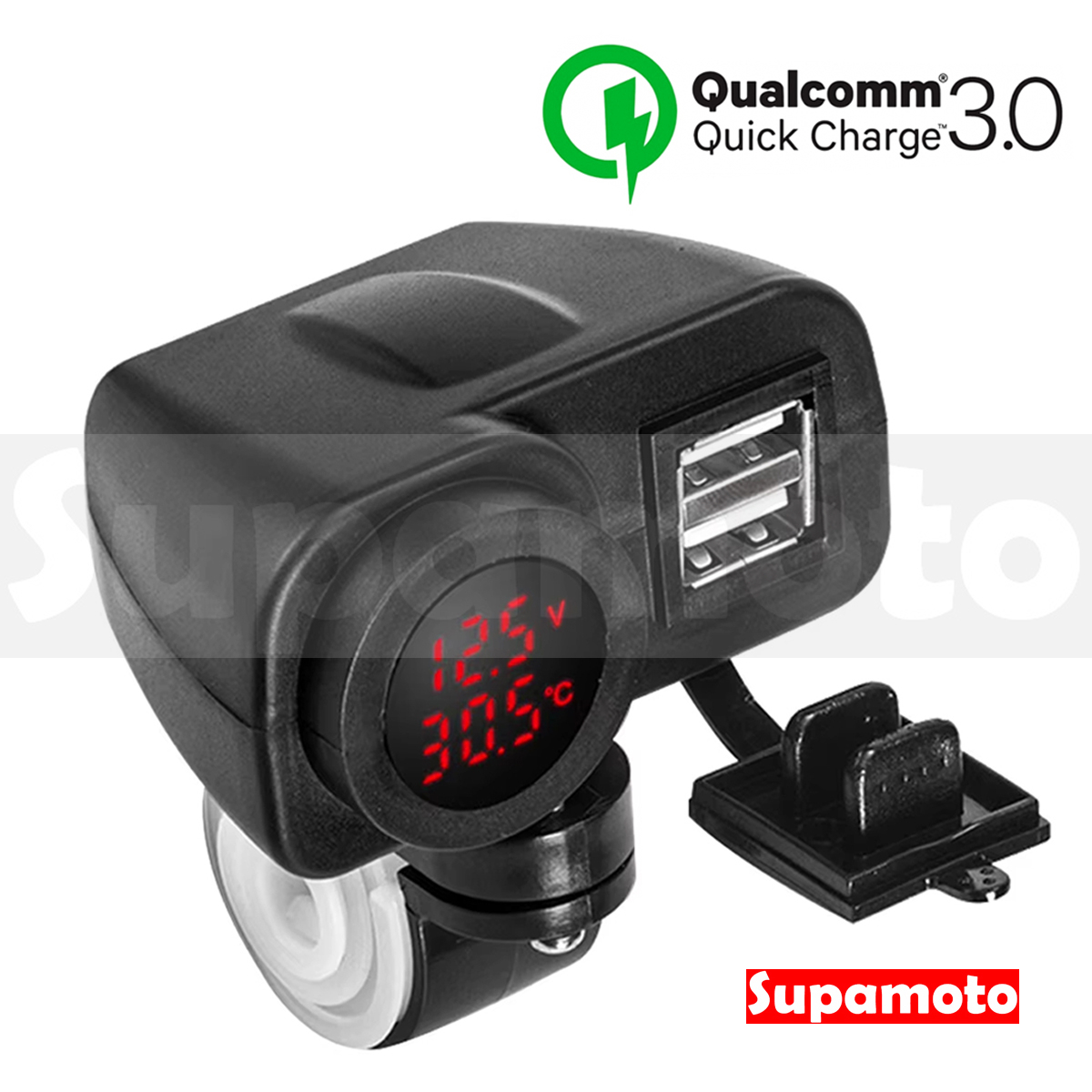 -Supamoto- 快充 3.6A 雙USB WUPP6 溫度 電壓 防水 獨立 開關 車充 通用 改裝 車把 橫桿