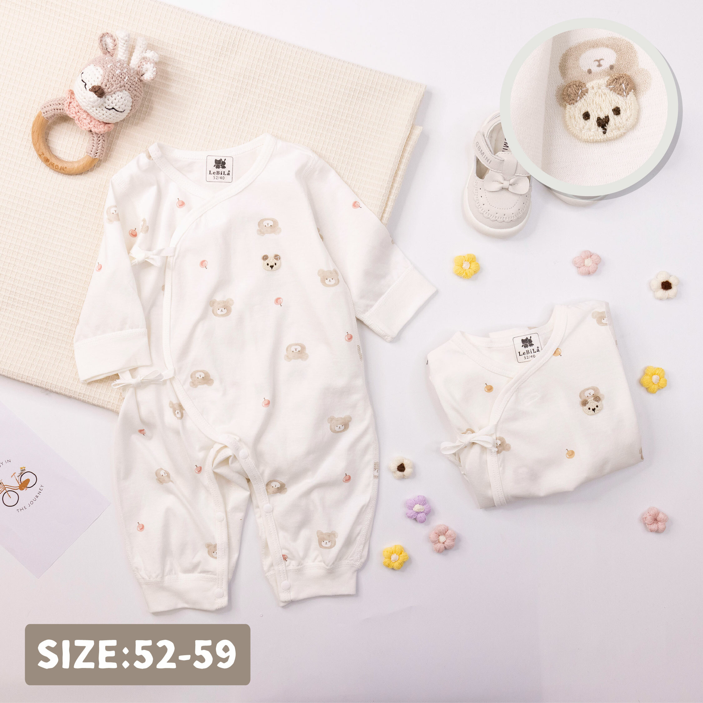 純淨系列【T0008】小熊蘋果糖葫蘆親膚長袖連身衣＊二色