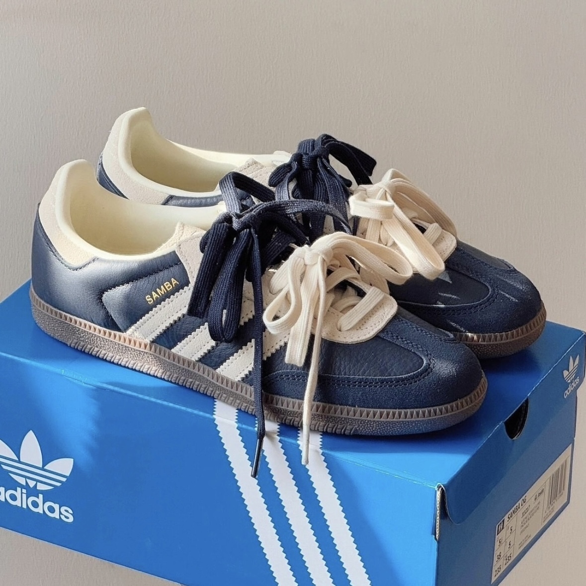 ADIDAS SAMBA OG 奶油 海軍藍 藍標 皮革 男女鞋 JI3217 / 預購