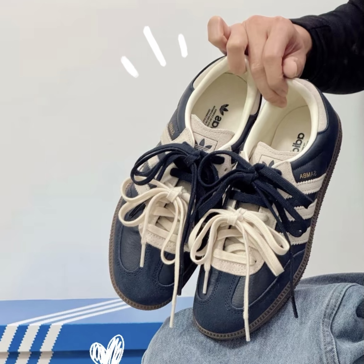 ADIDAS SAMBA OG 奶油 海軍藍 藍標 皮革 男女鞋 JI3217 / 預購