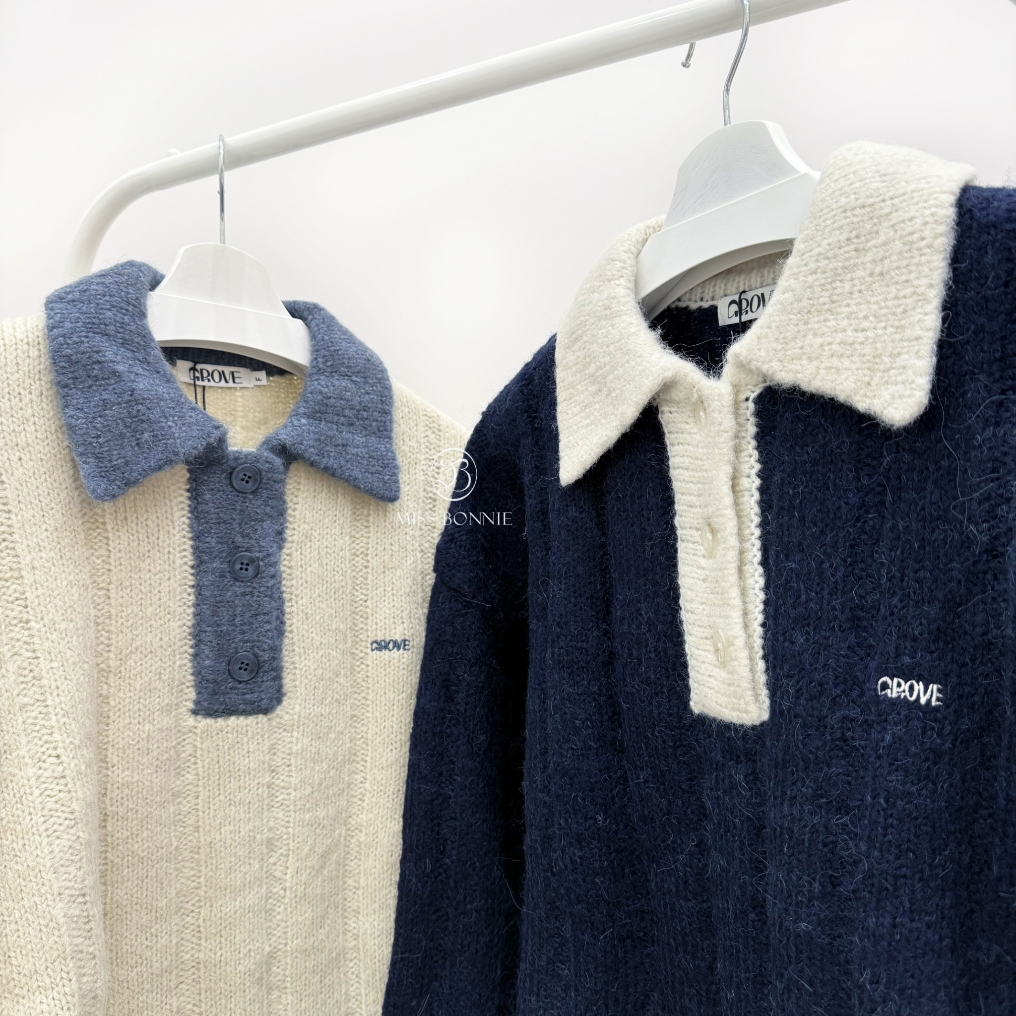 GROVE針織拼色長版上衣