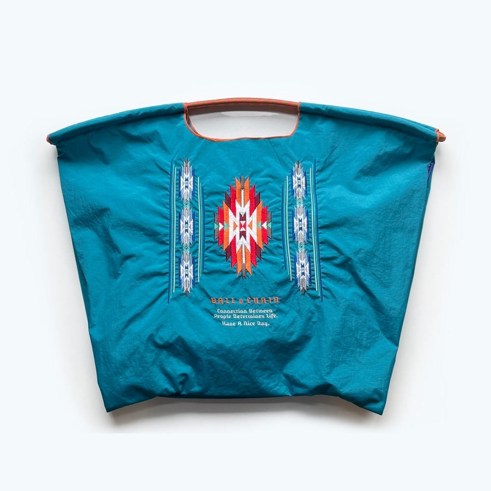 Ball＆Chain 刺繡環保購物袋 L號 - 土耳其藍 (30115367)