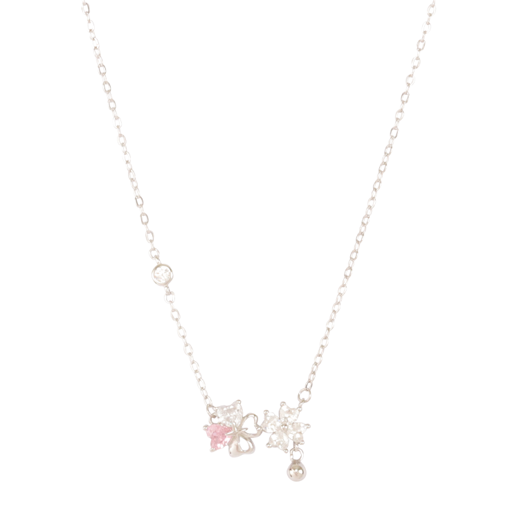 純銀項鍊，女士項鍊 璀璨四葉草；寓意希望 信心 愛情 幸運（3983粉鑽）