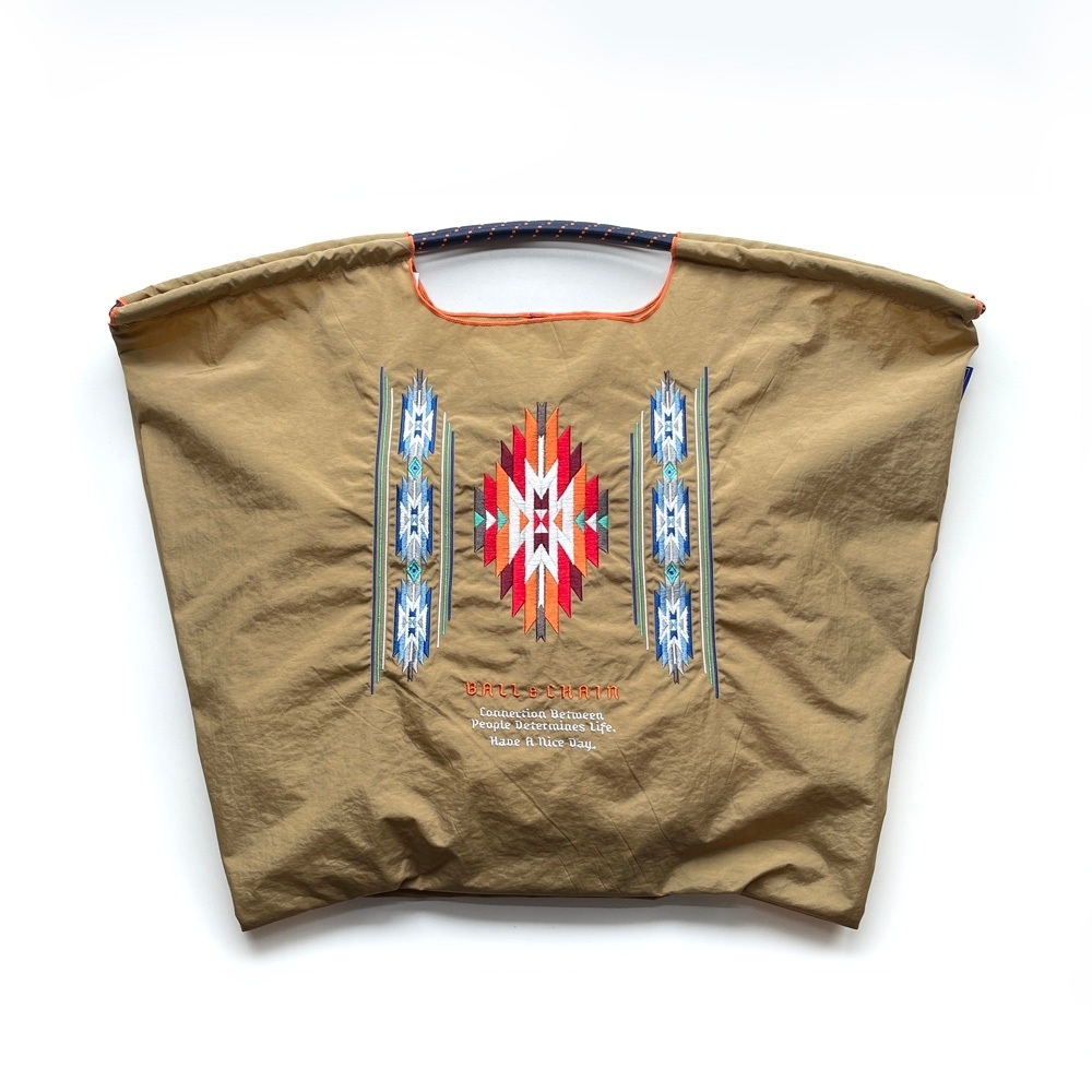 Ball＆Chain 刺繡環保購物袋 L號 - 卡其 (30115303)