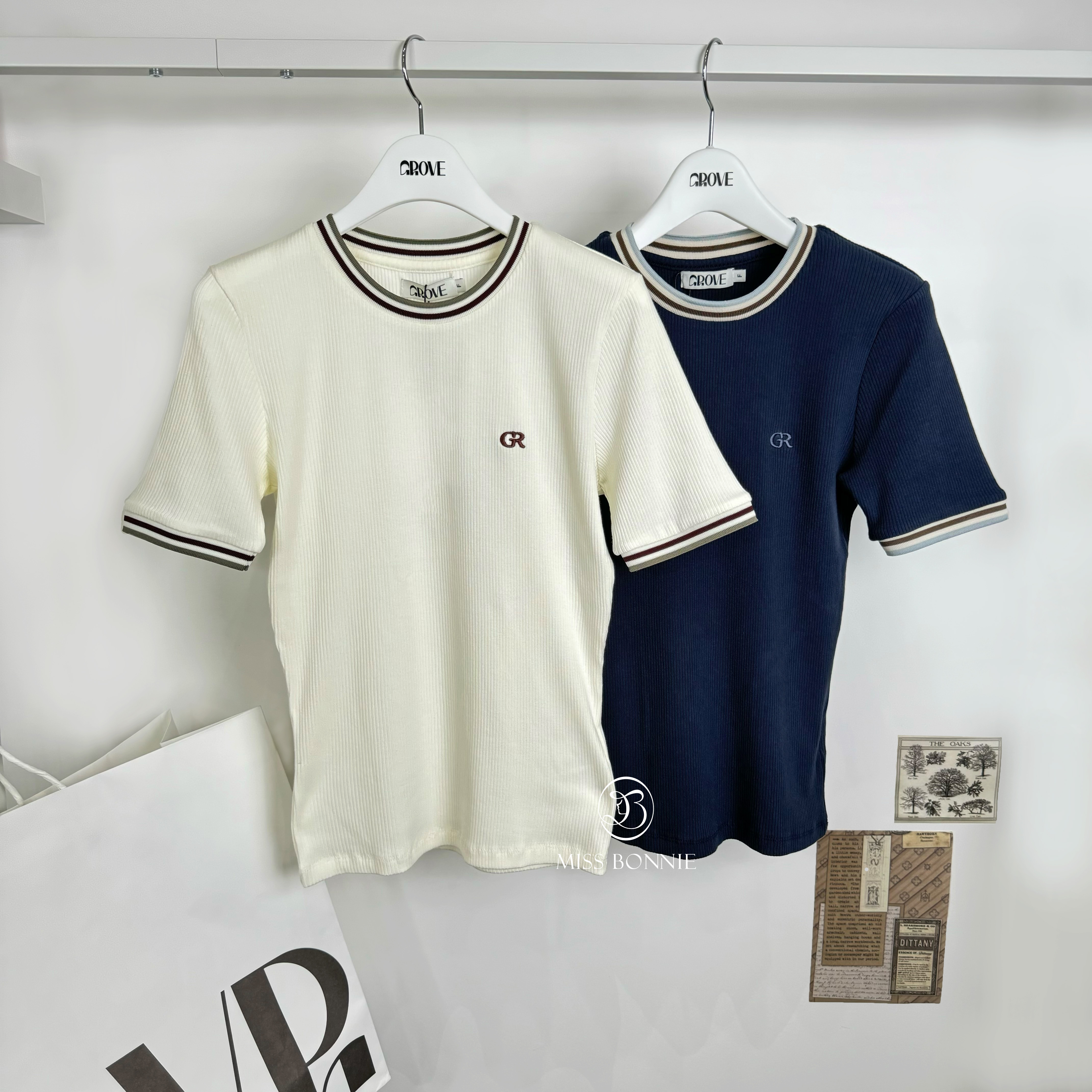 GROVE羅紋合身滾邊短袖T