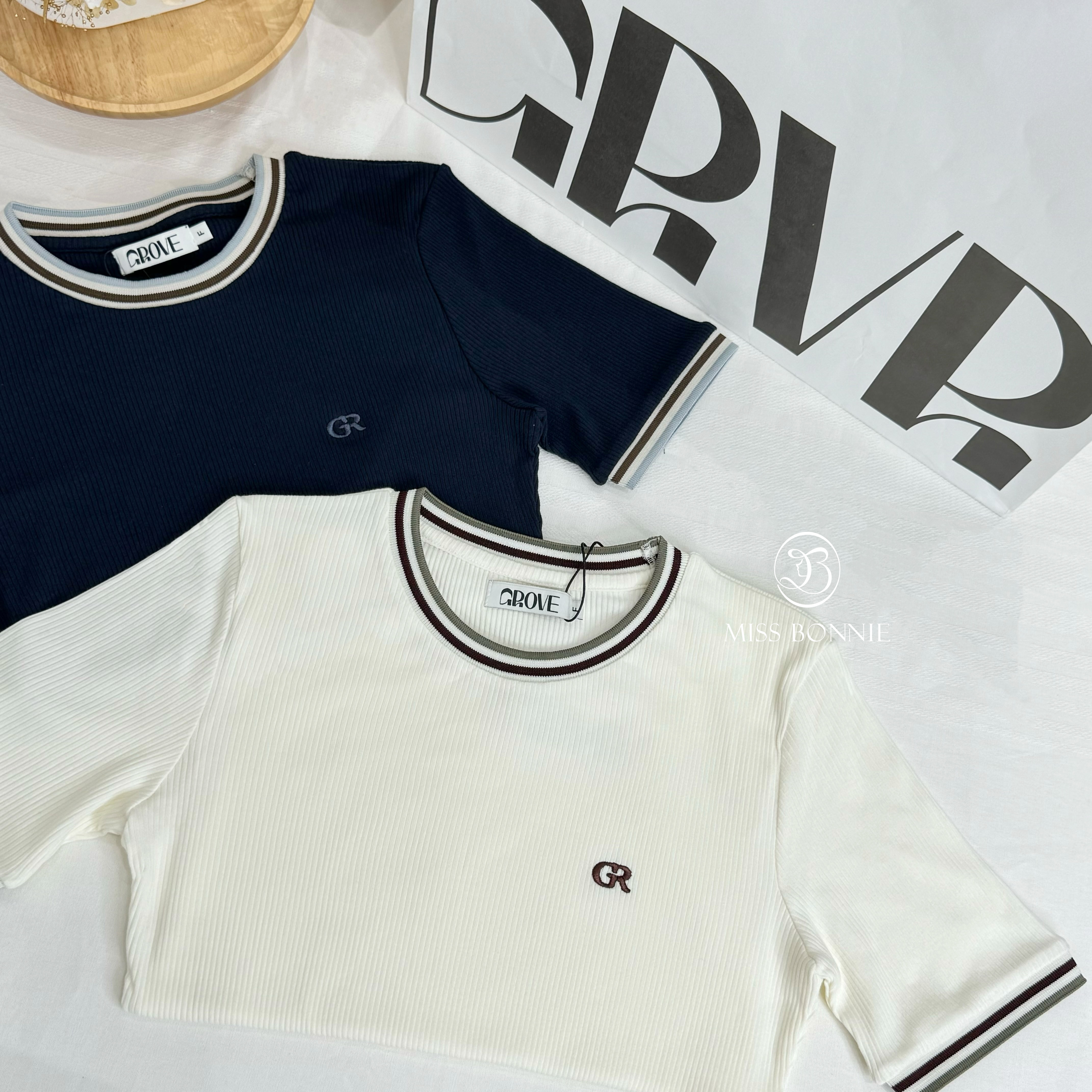 GROVE羅紋合身滾邊短袖T