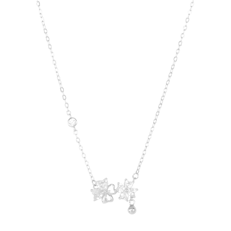 純銀項鍊，女士項鍊 璀璨四葉草；寓意希望 信心 愛情 幸運（3983白鑽）