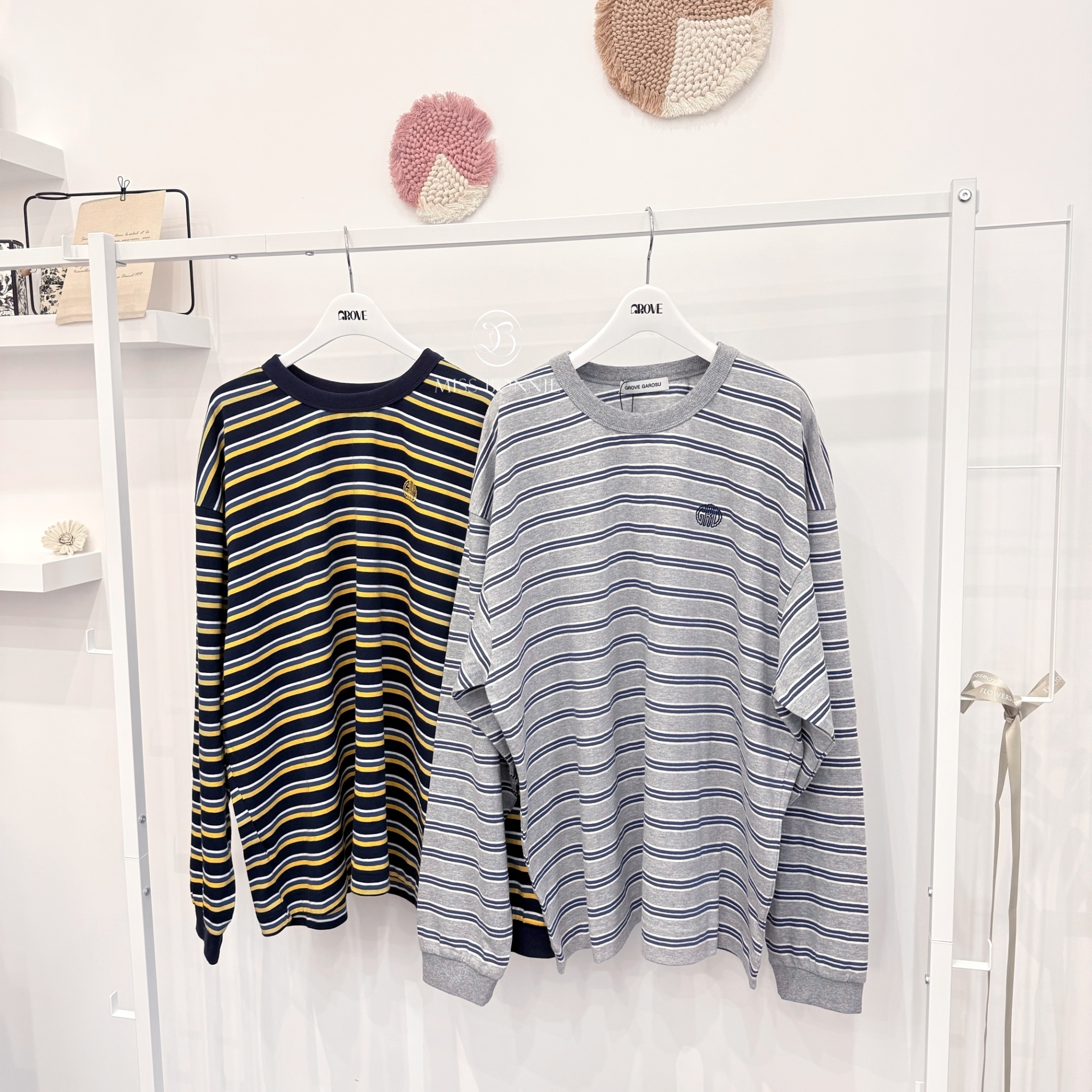 GROVE條紋棉質長版長袖T