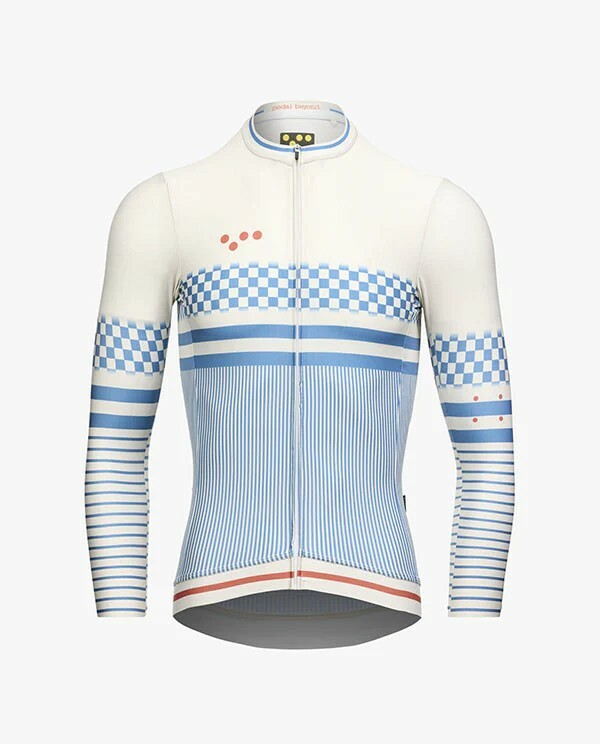 Pedla 男款車衣Heritage LS Classic Jersey Almond Stripe長袖 /復古藍白