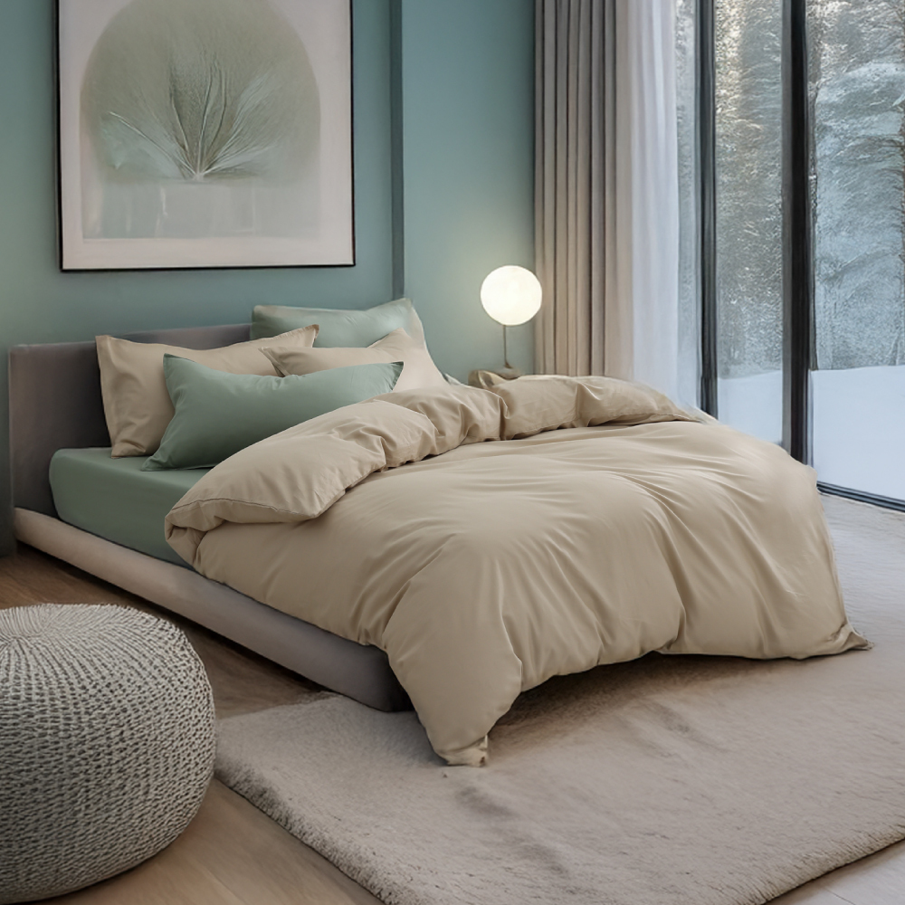 300織精梳純棉｜100%純棉｜雙色配｜檸草綠ｘ黎紗沙