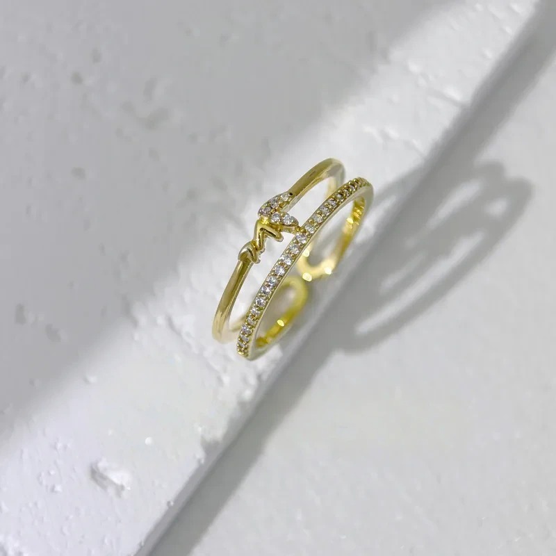 雙環愛心鑲鑽戒指