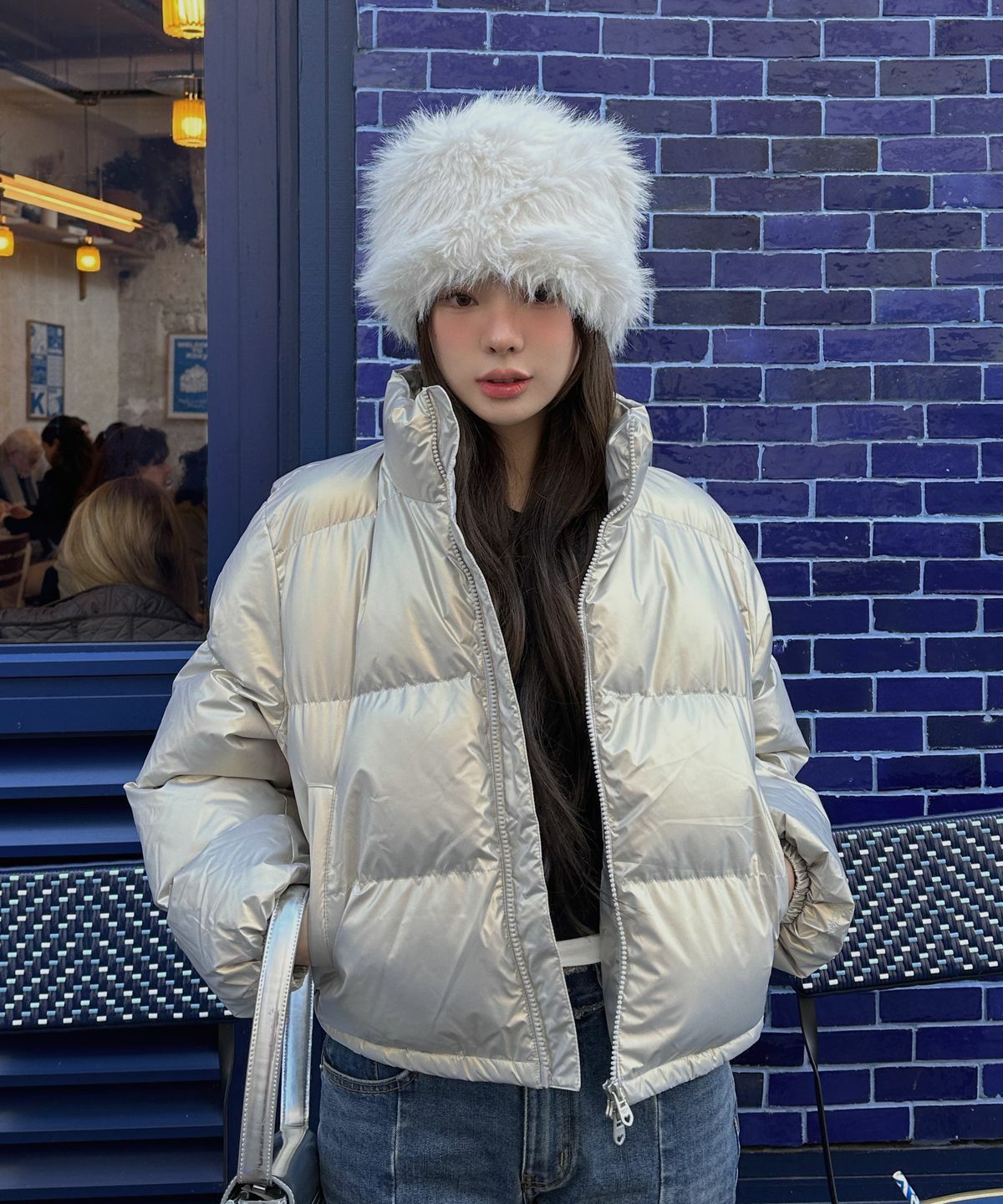 BITTER CELLS Glossy Crop Puffer Jacket