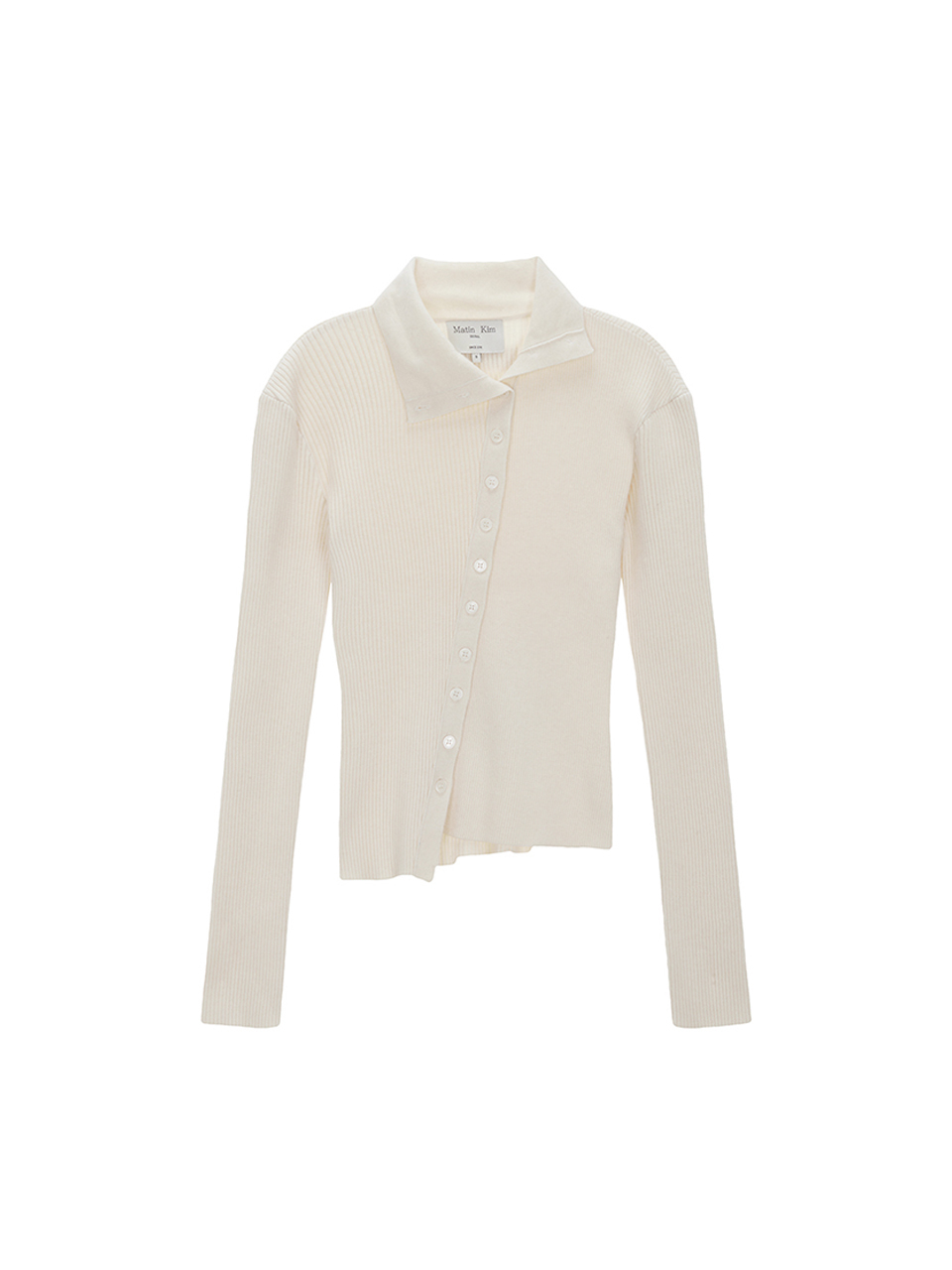 斜排釦羊毛混紡修身款上衣 象牙白