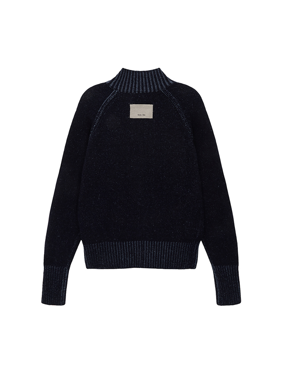 雙色拼接針織拉鏈外套女款 海軍藍