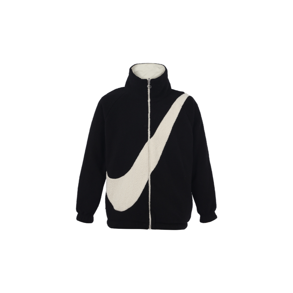 W Nike Swoosh LOGO 黑白大勾 搖粒絨 雙面穿  保暖 毛毛 立領 黑 米 DC5138-010