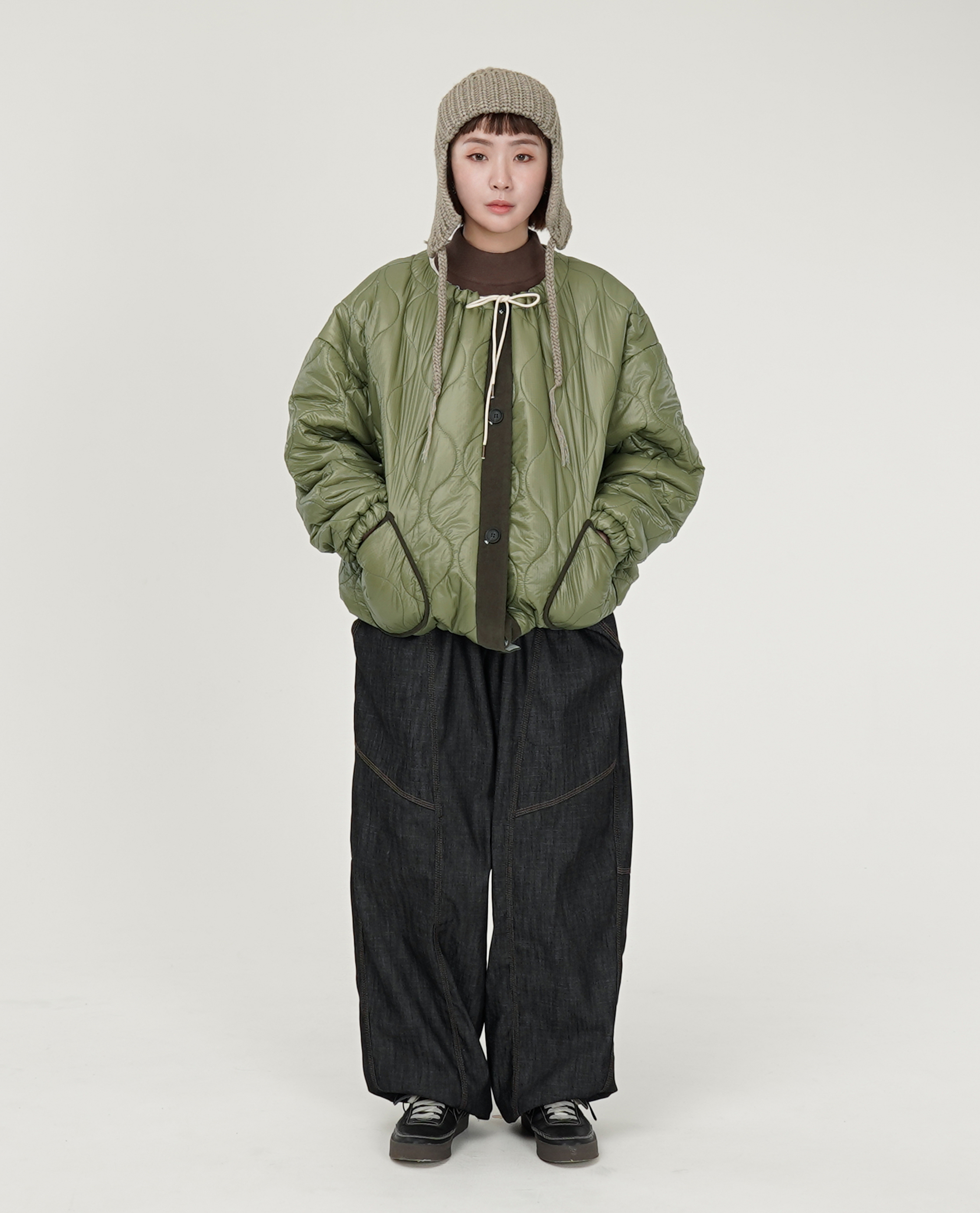 領口可調鋪棉衍縫外套