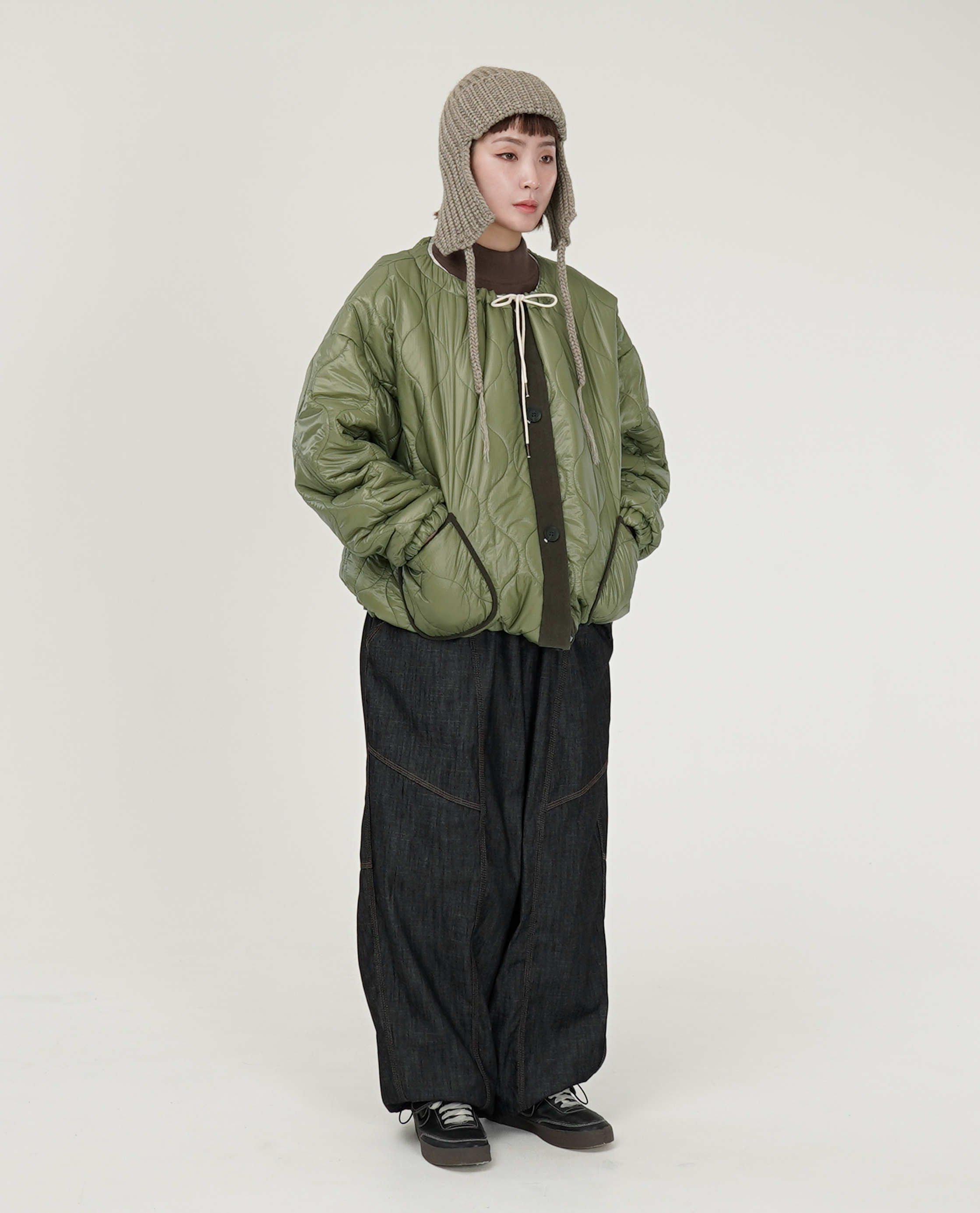 領口可調鋪棉衍縫外套