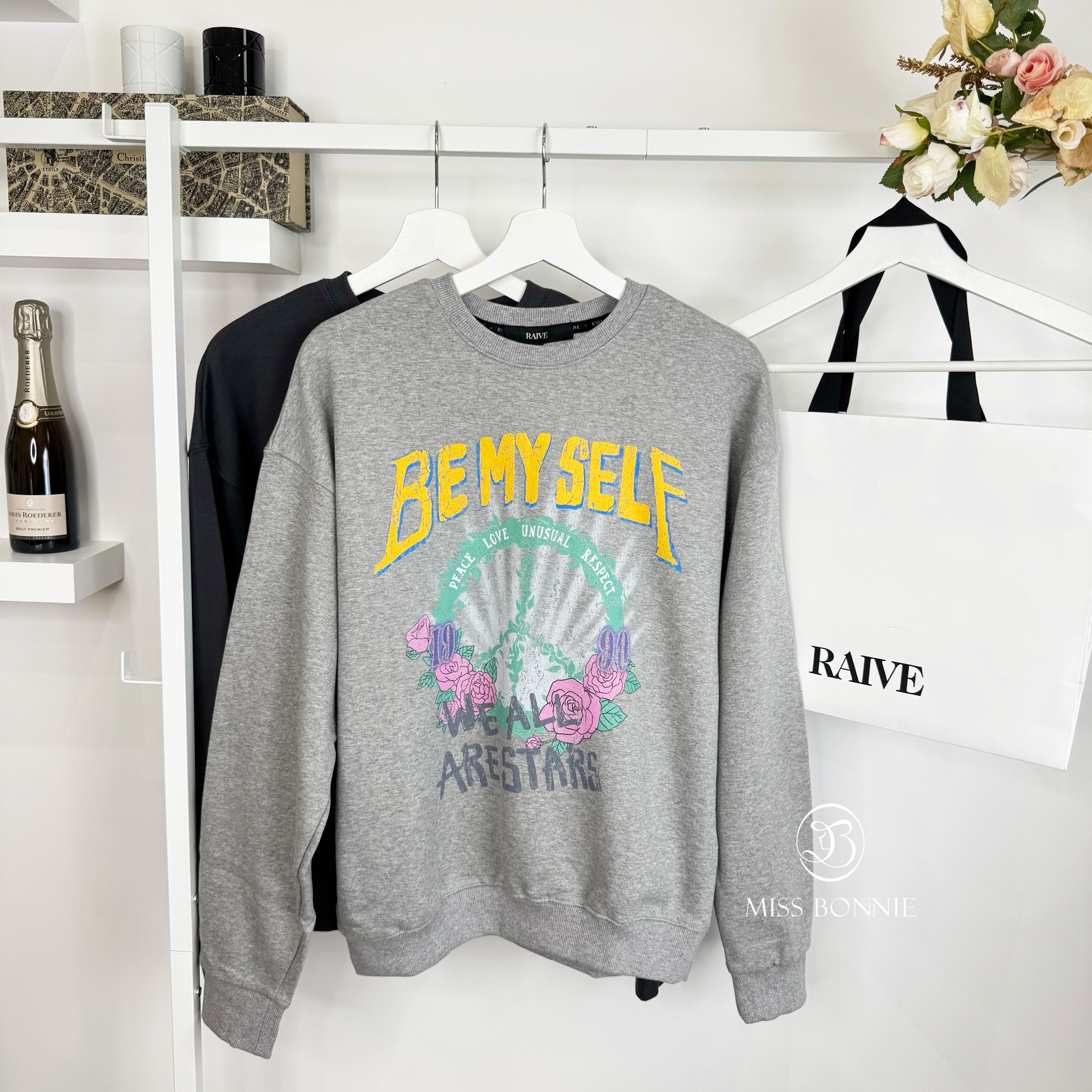 RAIVE BEMYSELF玫瑰長袖衛衣(灰色/GREY)