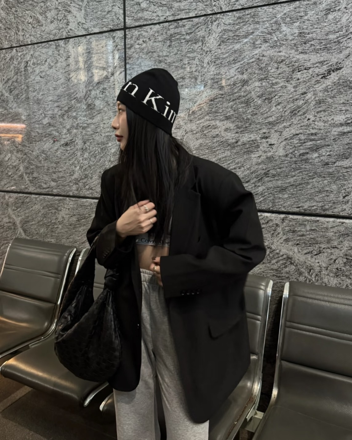 【現貨】MATIN KIM LOGO JACQUARD SHORT BEANIE 針織帽 灰色 MK2500BN006V