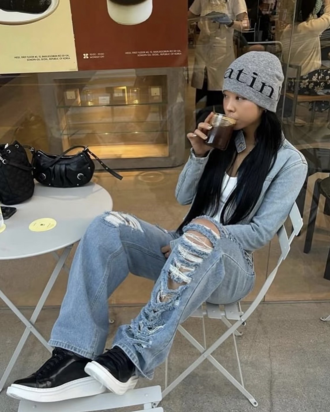 【現貨】MATIN KIM LOGO JACQUARD SHORT BEANIE 針織帽 灰色 MK2500BN006V