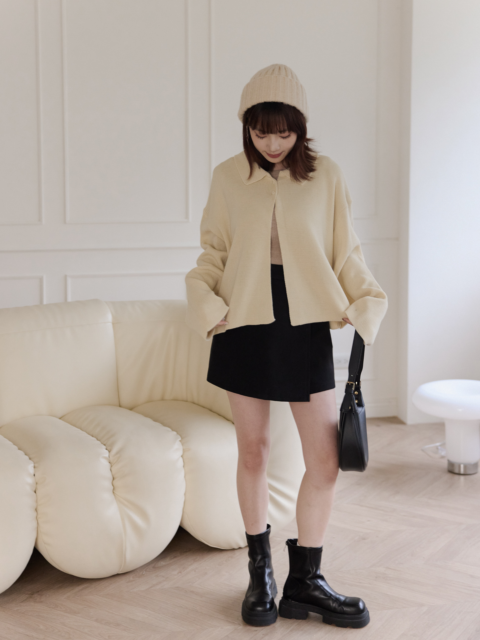 小尖領雙釦針織罩衫