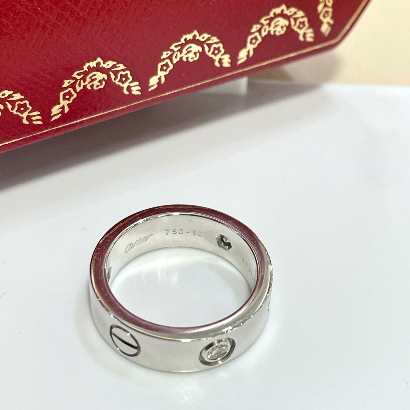 99%NEW二手CARTIER LOVE戒指經典款 B4032500 50碼 18K白金 三粒鑽石 #香榭站正品
