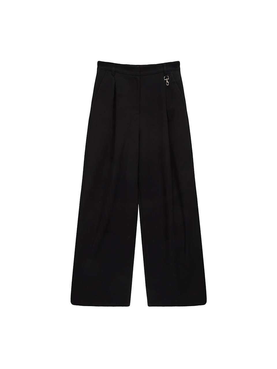 打摺細節刷毛寬褲 黑色