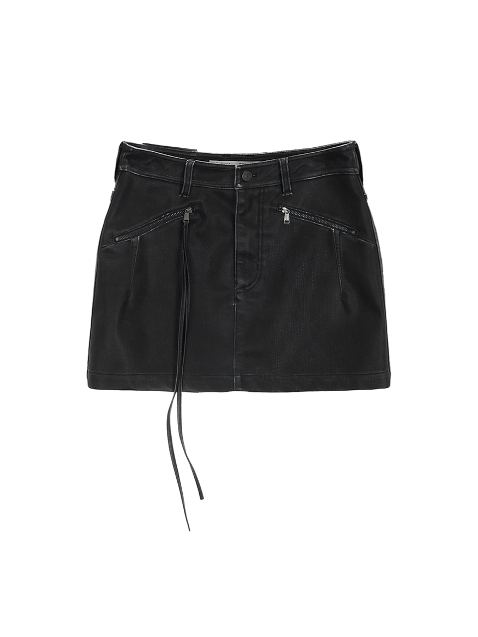 水洗皮革短裙 海軍藍